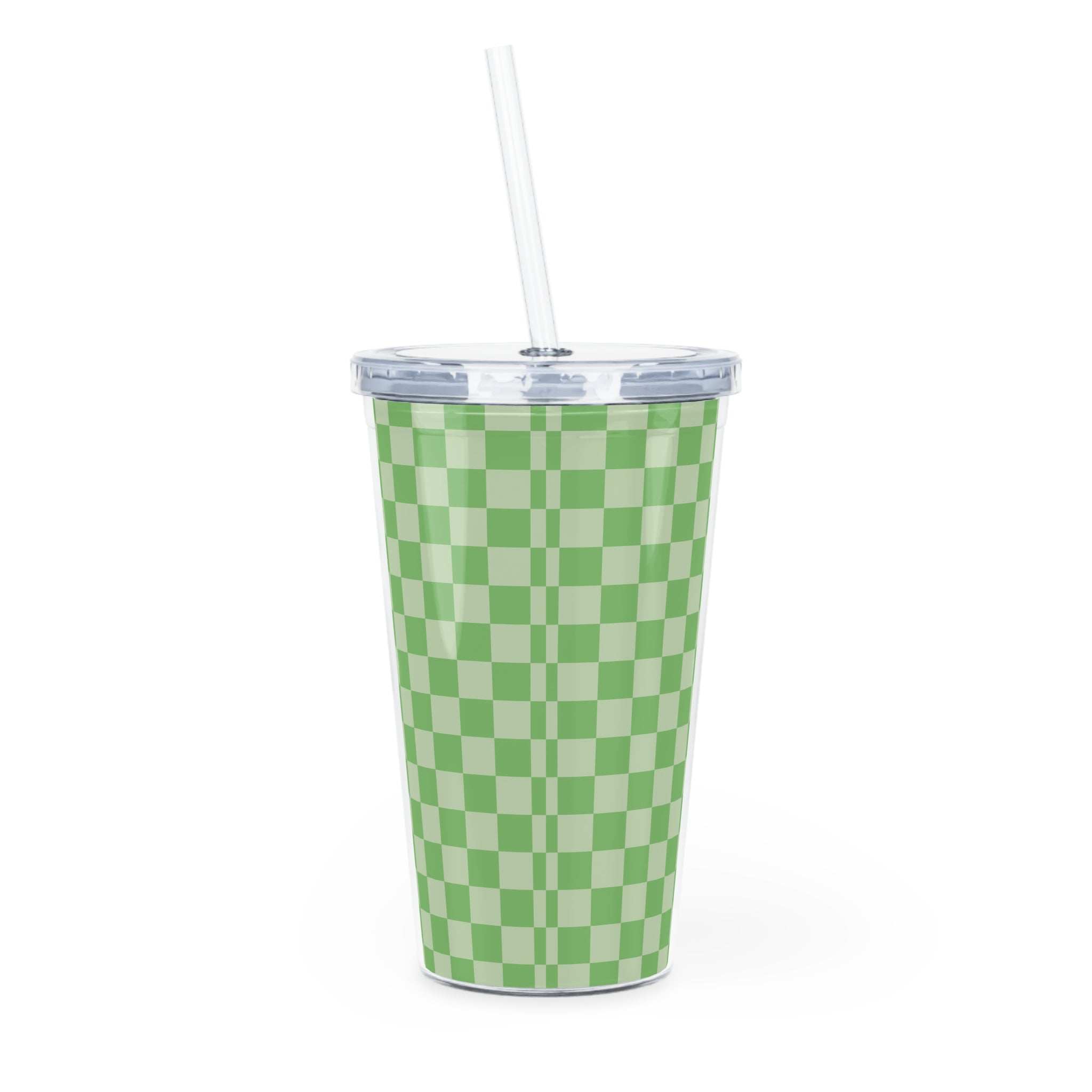 Checkerboard II Green Plastic Tumbler with Straw, Artsulli - Art is Long, Life is Short, Mug, , , , , , , 