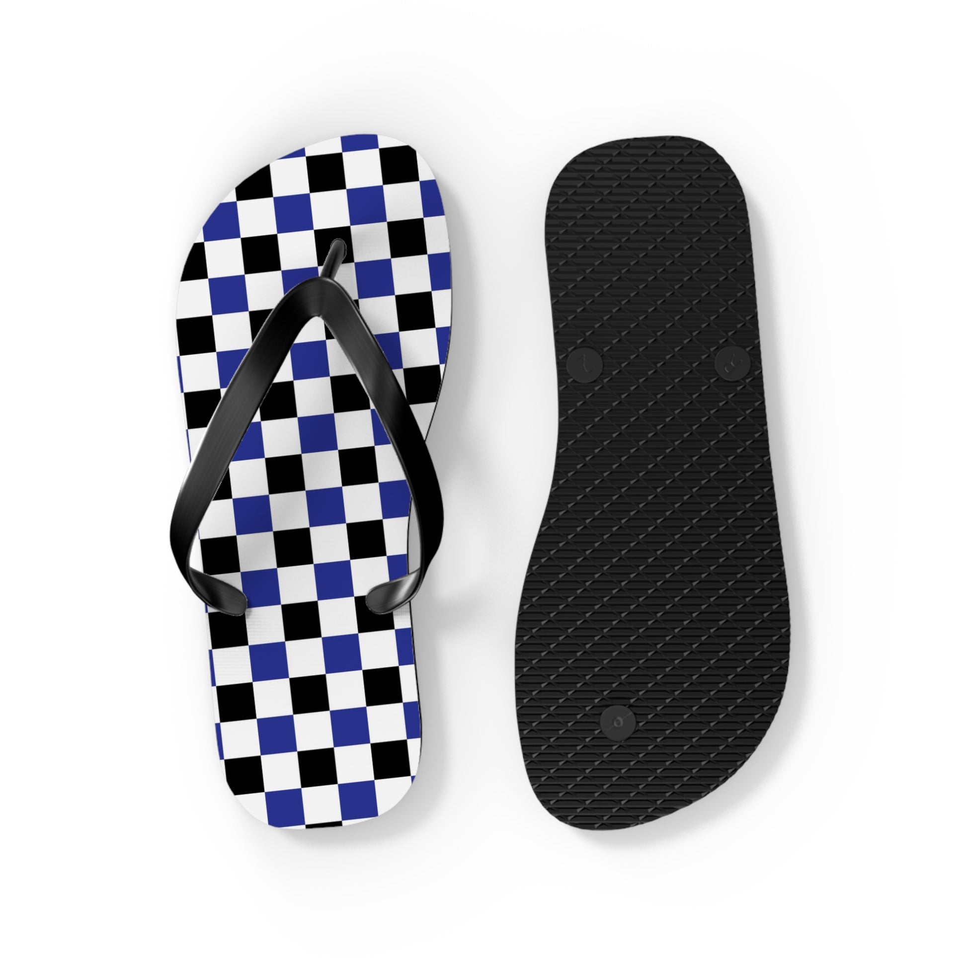 Checkerboard Blue White and Black Flip Flops, Artsulli - Art is Long, Life is Short, Shoes, , , , , , , 