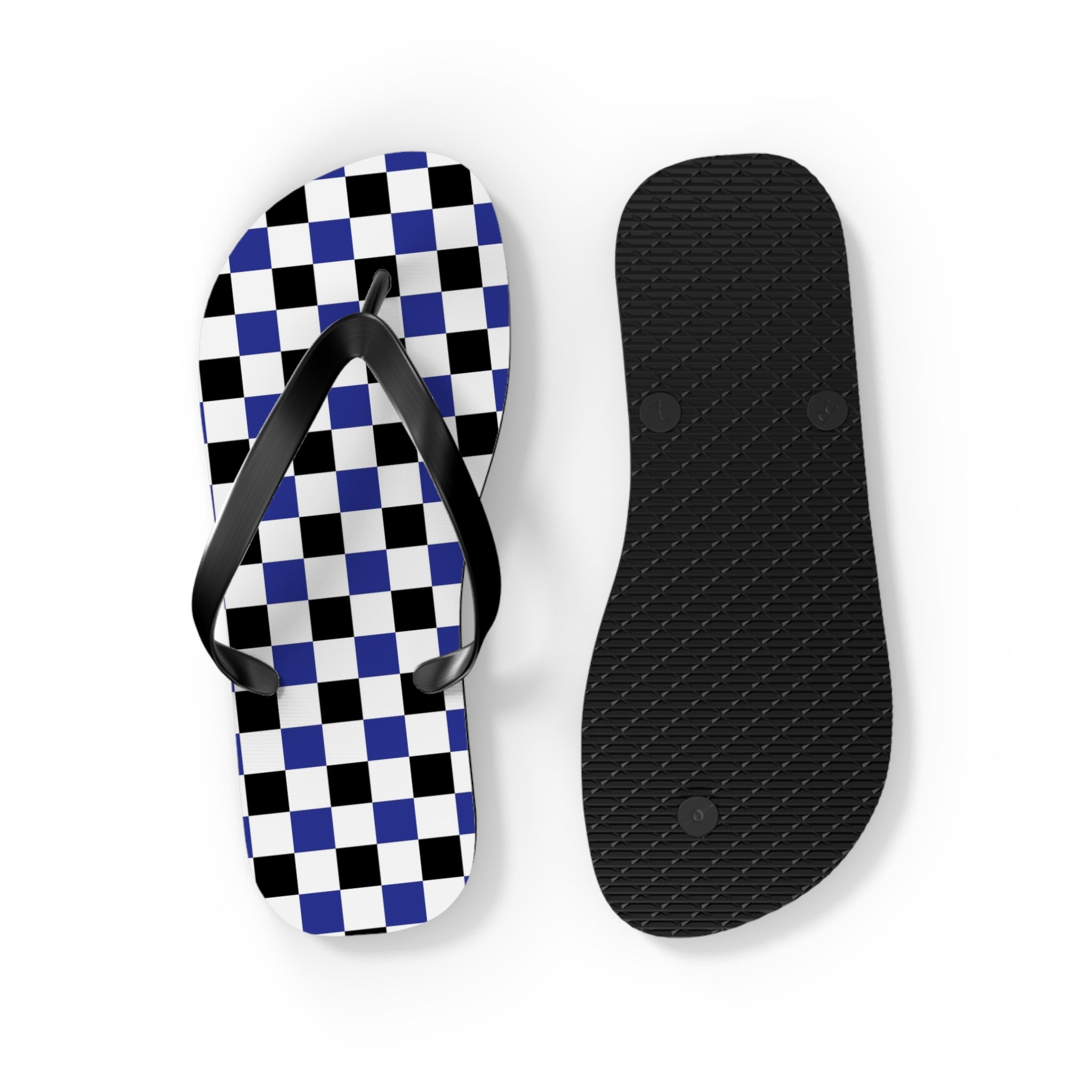 Checkerboard Blue White and Black Flip Flops, Artsulli - Art is Long, Life is Short, Shoes, , , , , , , 