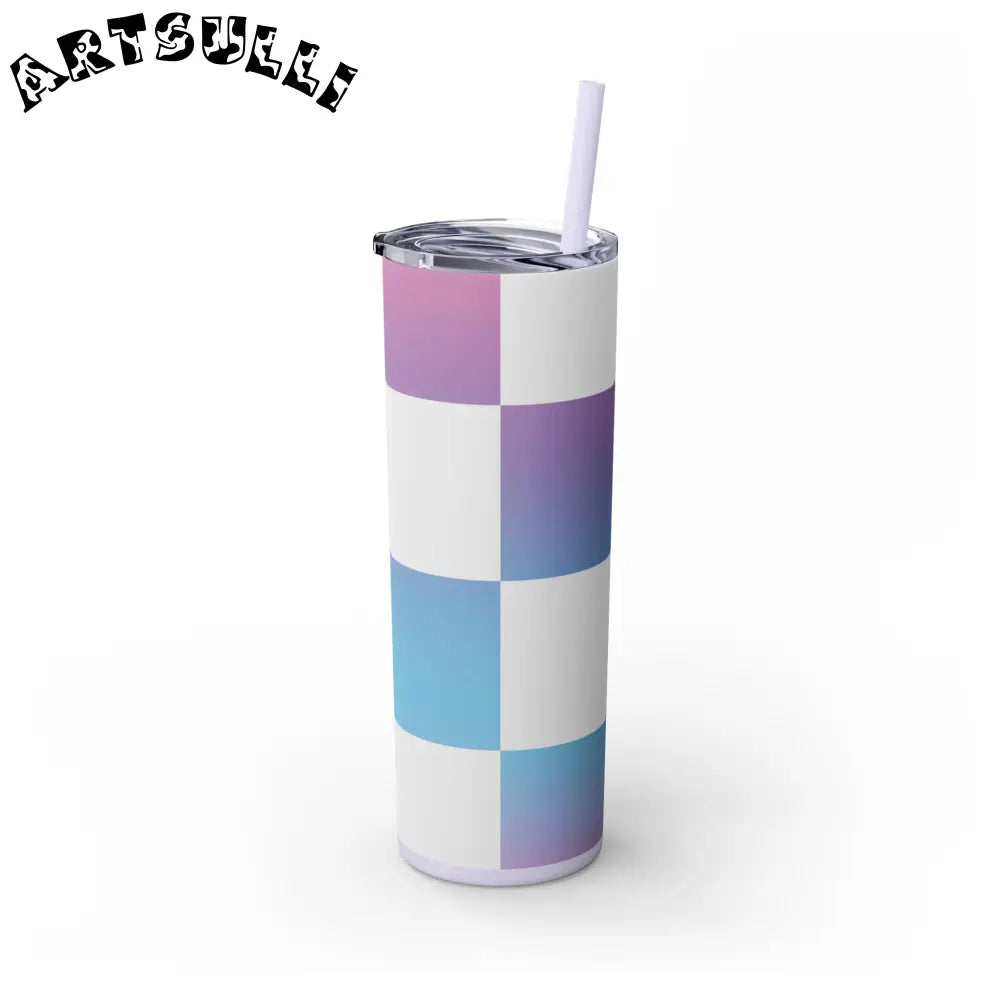 JAKKOUTTHEBXX Vaporwave Check Skinny Tumbler with Straw 20oz