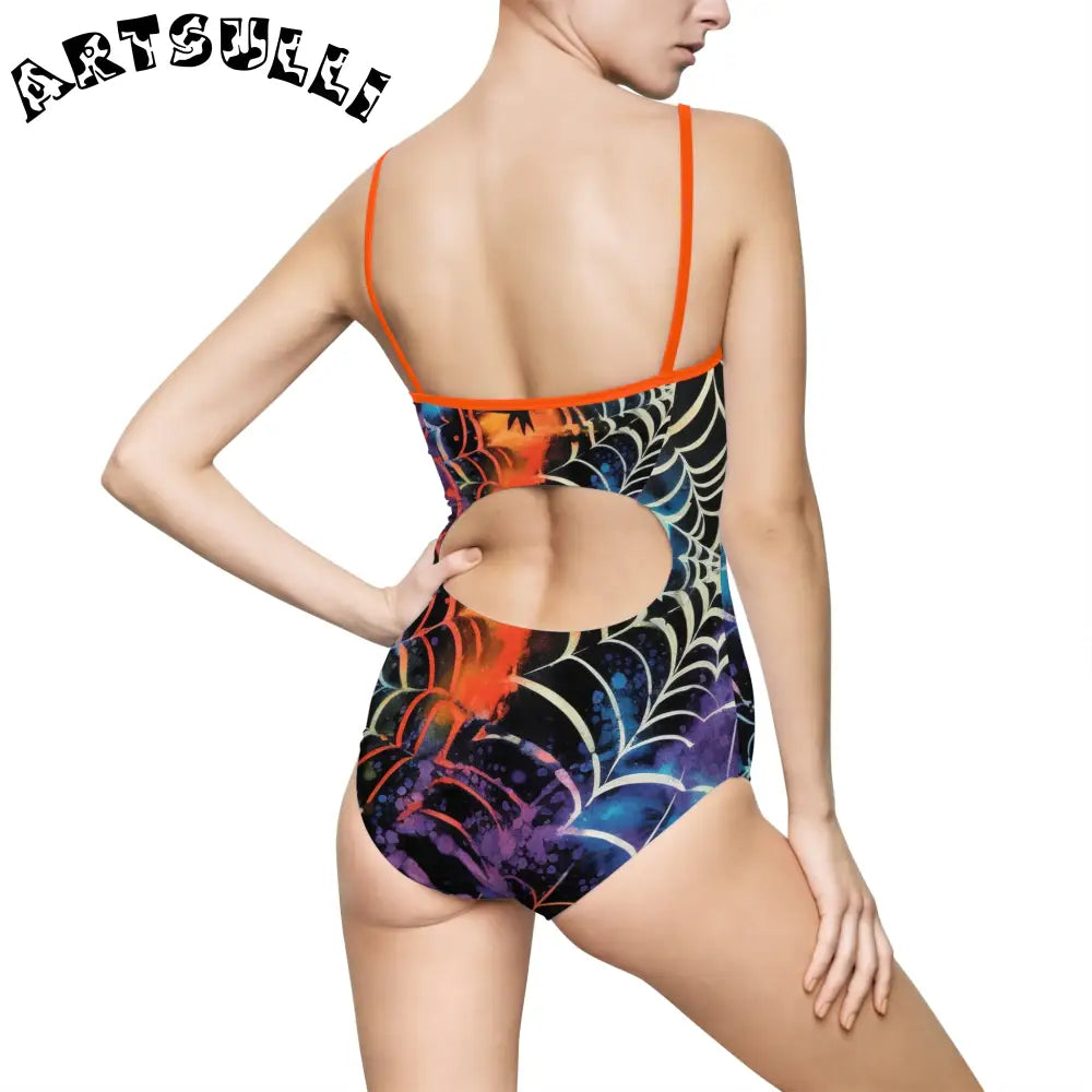 JAKKOUTTHEBXX Colorful Spider Web One-Piece Swimsuit 2025