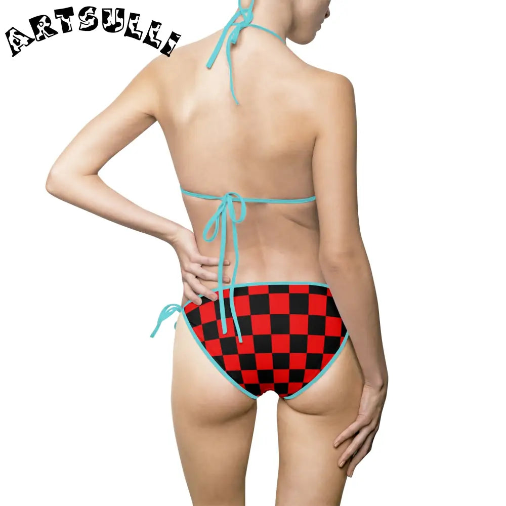 JAKKOUTTHEBXX Checkerboard Red and Black Women’s Bikini Swimsuit