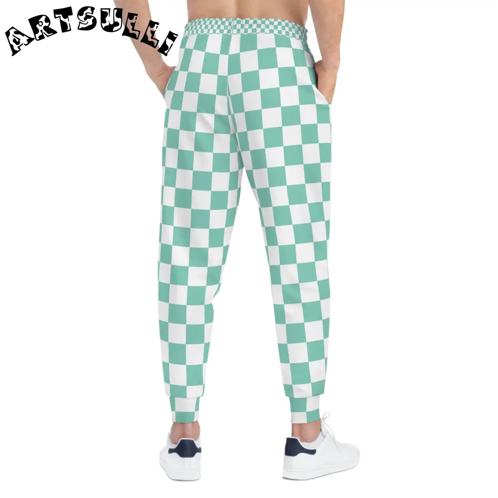 JAKKOUTTHEBXX Checkerboard Light Green Athletic Joggers (AOP)