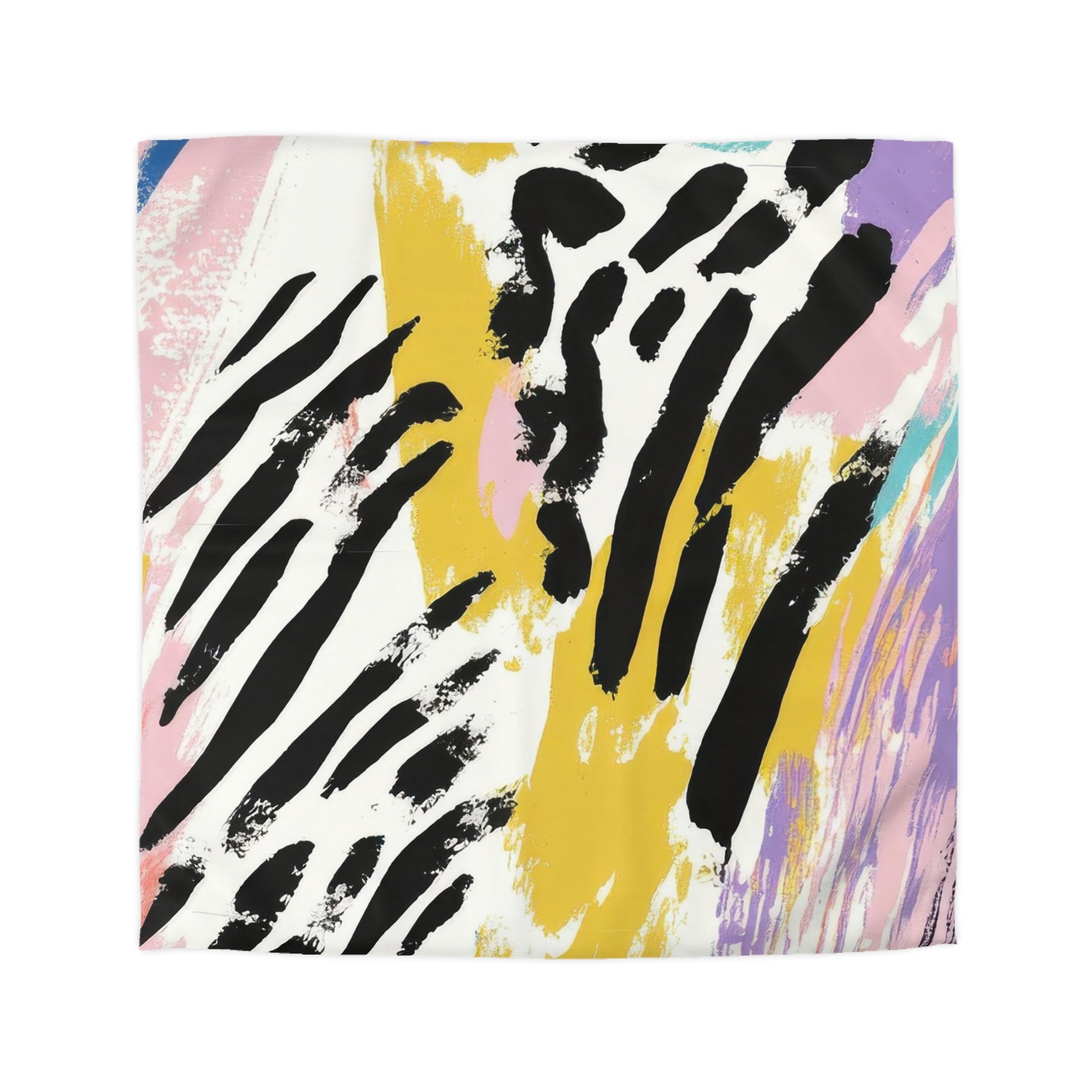 Wild Zebra Stripes x Paint Brush Strokes Multi-Color Microfiber Duvet Cover, Artsulli - Art is Long, Life is Short, Home Decor, Size, Queen, Color, Cream, , , 15916993479556