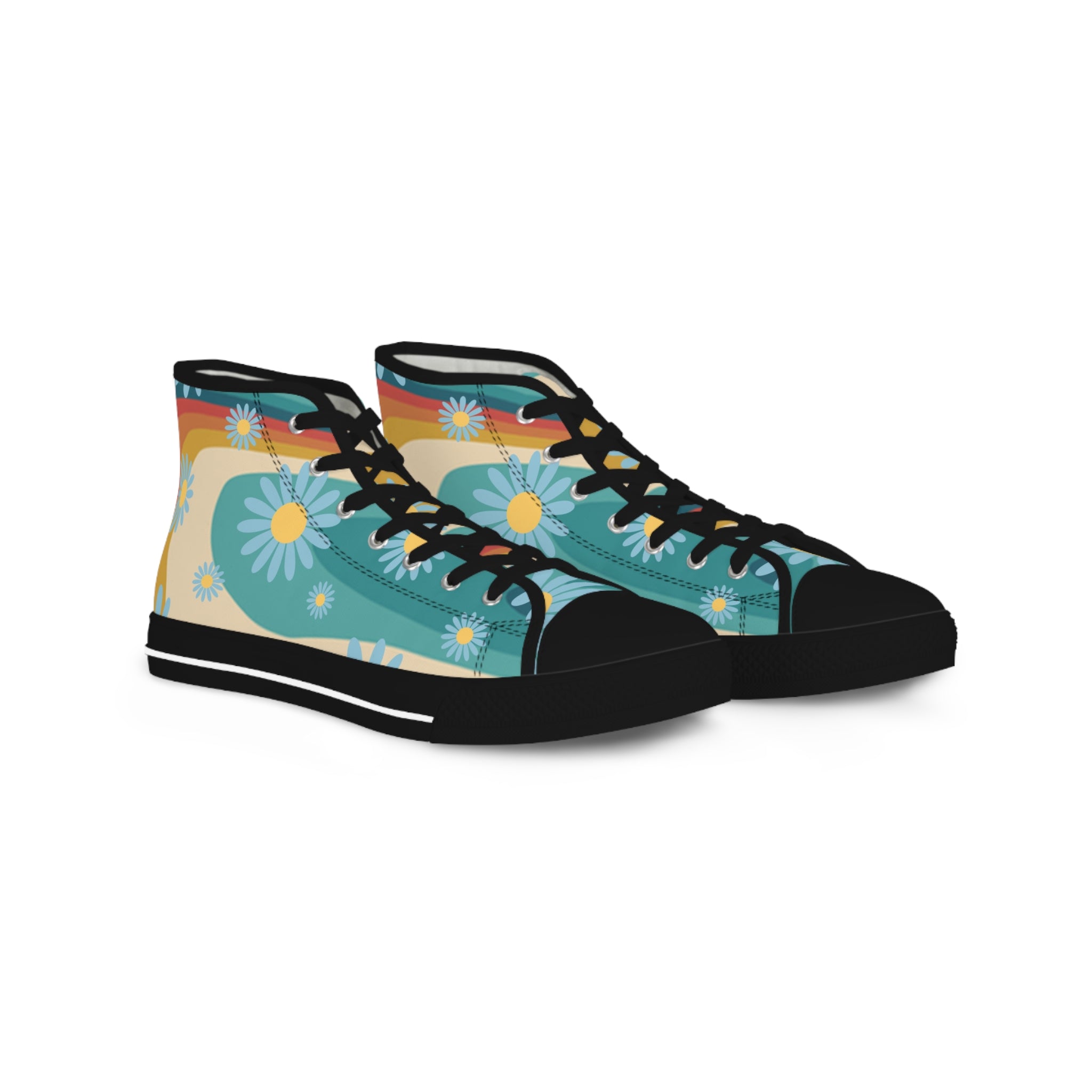 Psychedelic Floral Hills Multi-Color Men's High Top Sneakers, Artsulli - Art is Long, Life is Short, Shoes, Size, US 5, Color, Black sole, , , 29598922951623