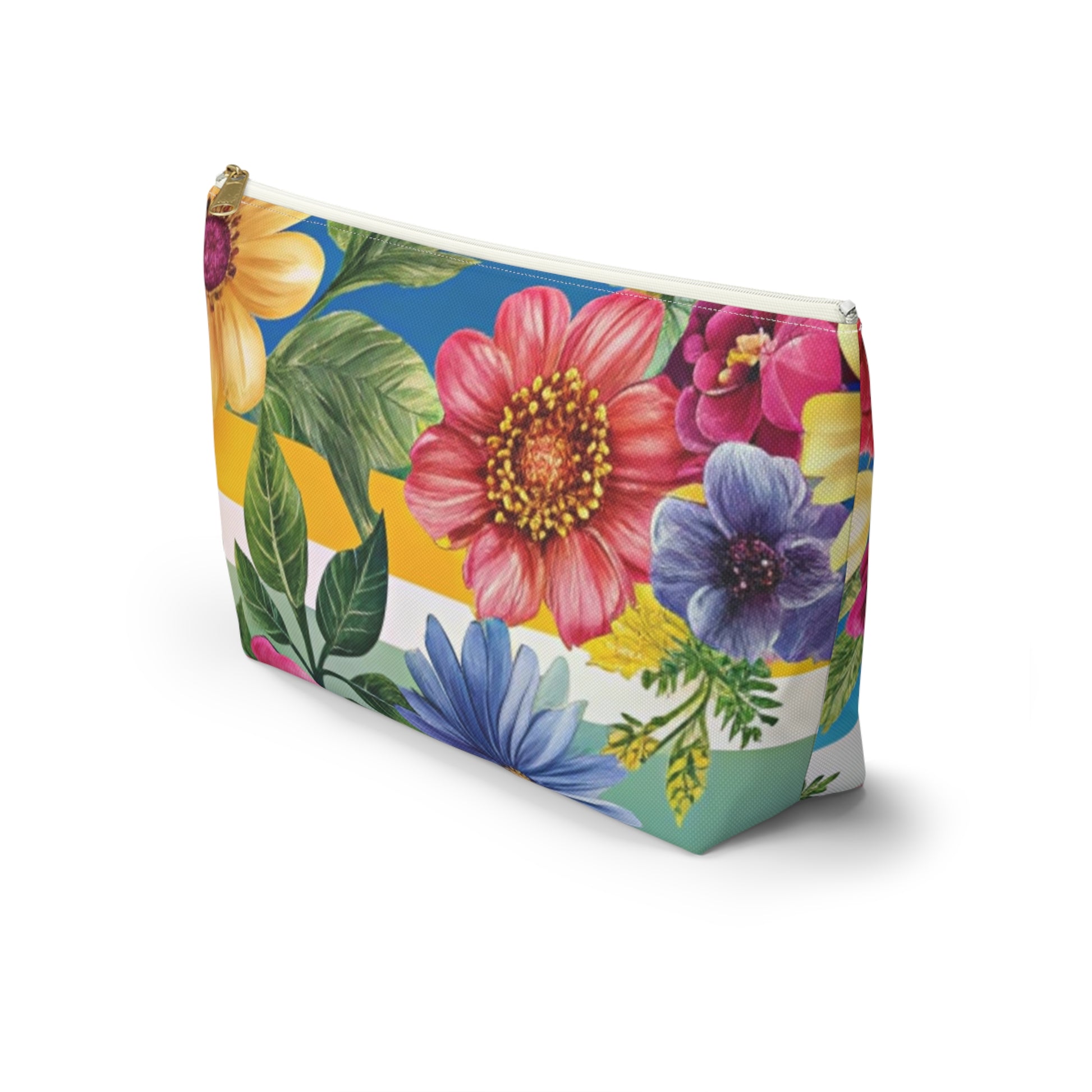 Floral Stripe 4K Accessory Pouch w T-bottom, Artsulli - Art is Long, Life is Short, Bags, , , , , , , 