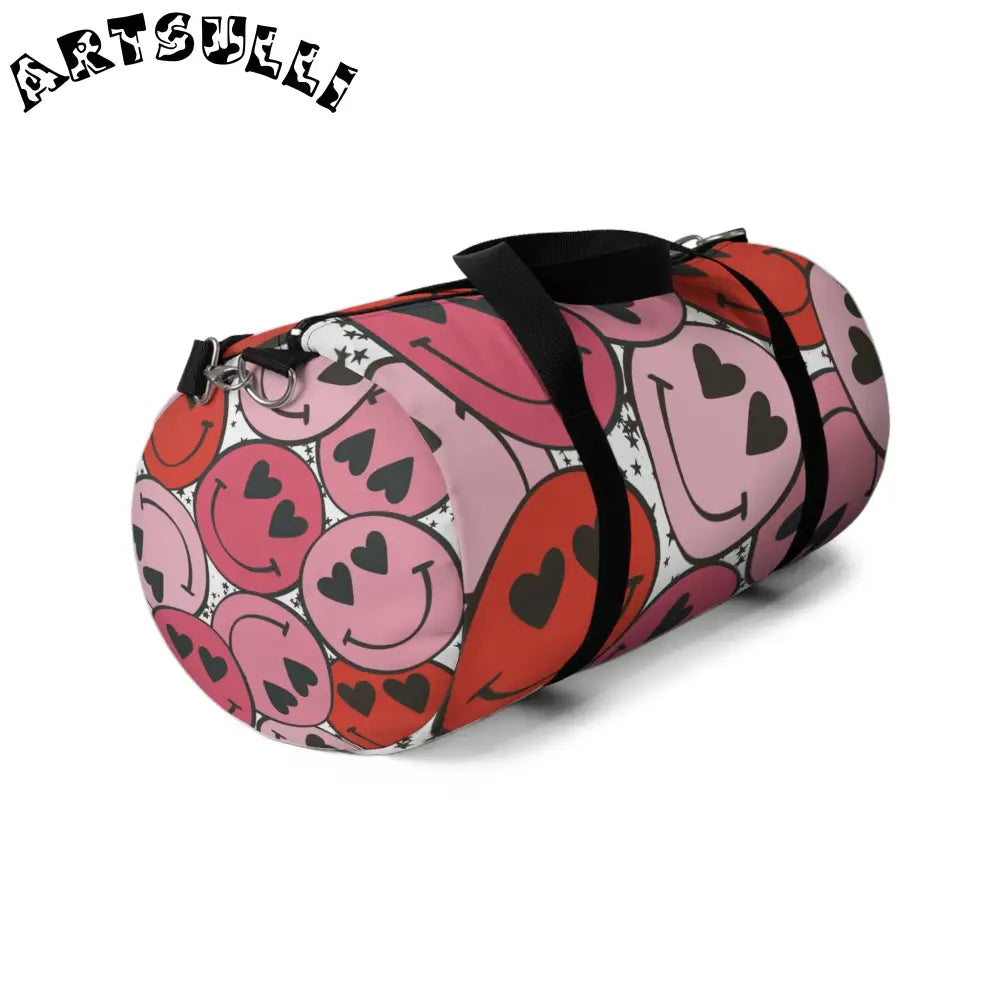 JAKKOUTTHEBXX Smiley Face x Heart Eyes Pink and Red Duffel Bag