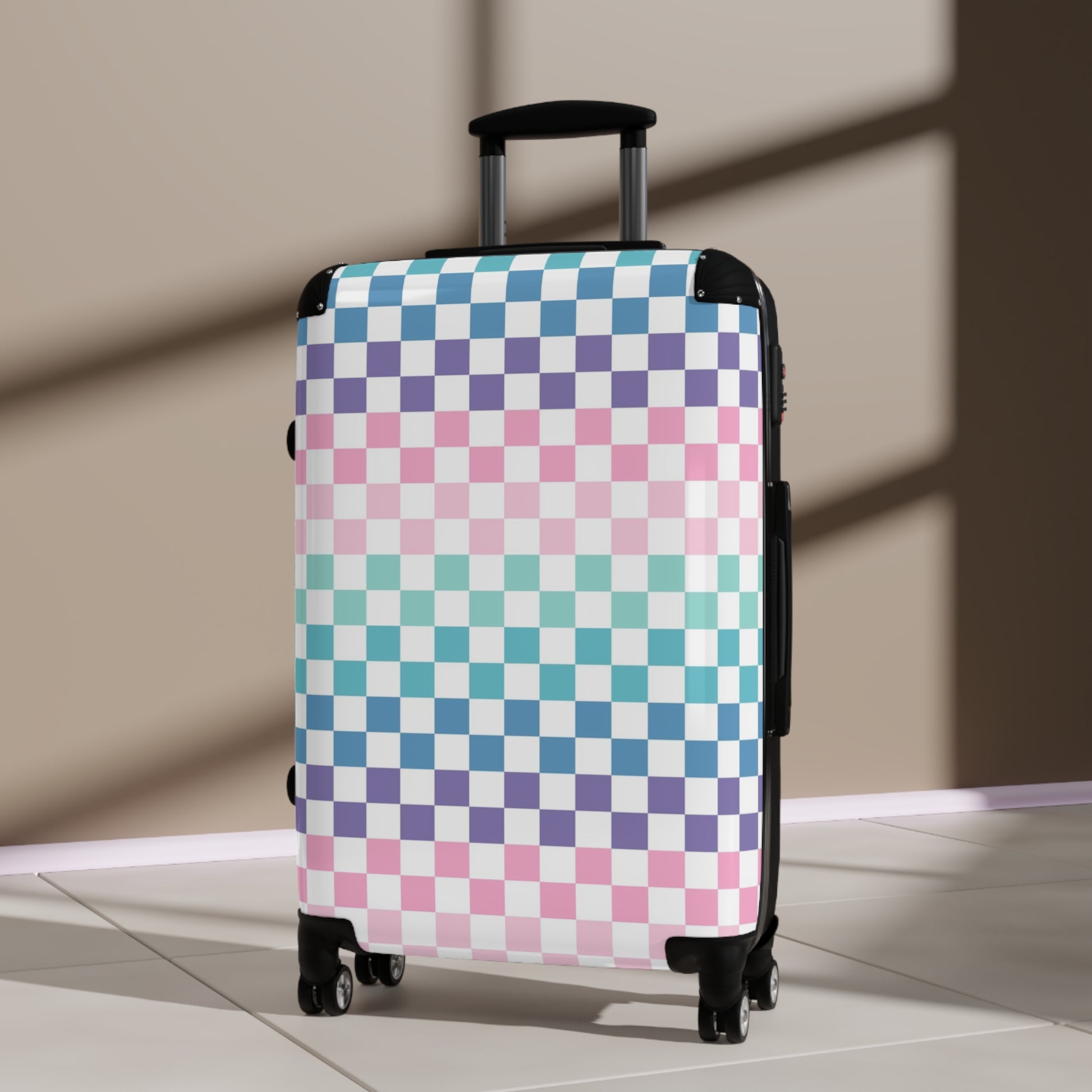 Vaporwave Rainbow  Checkerboard Multi-Color Suitcase, Artsulli - Art is Long, Life is Short, Bags, , , , , , , 