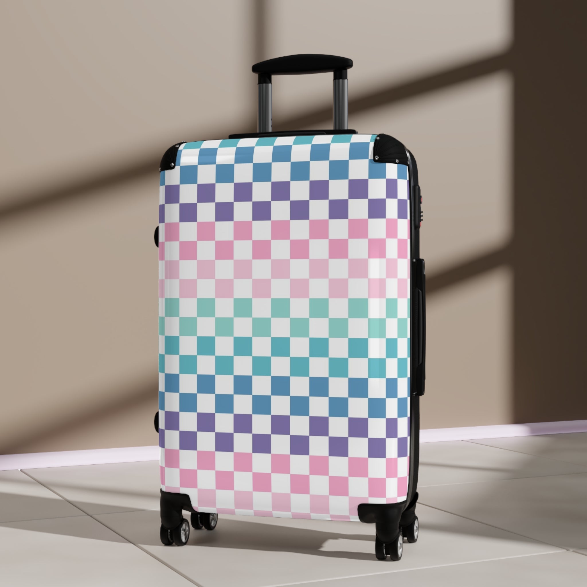 Vaporwave Rainbow  Checkerboard Multi-Color Suitcase, Artsulli - Art is Long, Life is Short, Bags, , , , , , , 