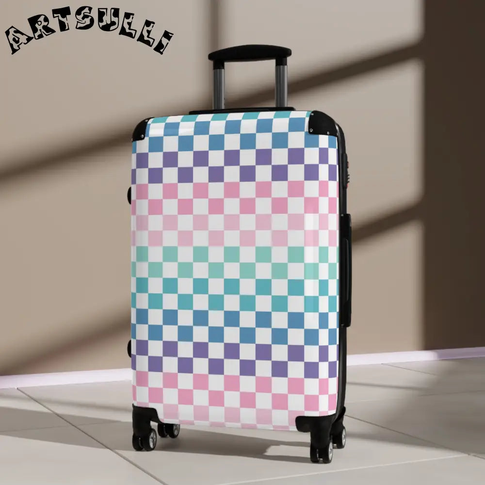 JAKKOUTTHEBXX Vaporwave Rainbow Checkerboard Multi-Color Suitcase