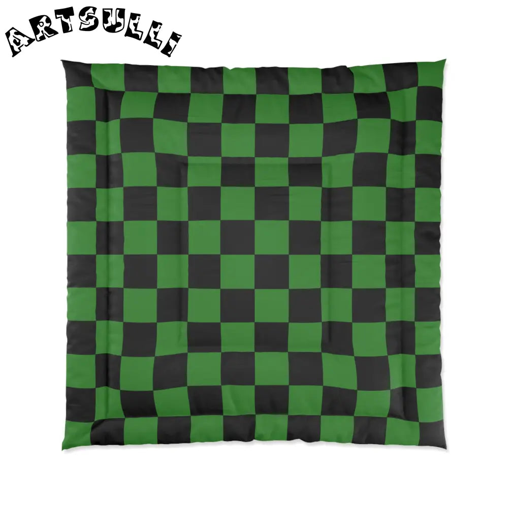 JAKKOUTTHEBXX Checkerboard Green and Black Comforter JAKKOUTTHEBXX