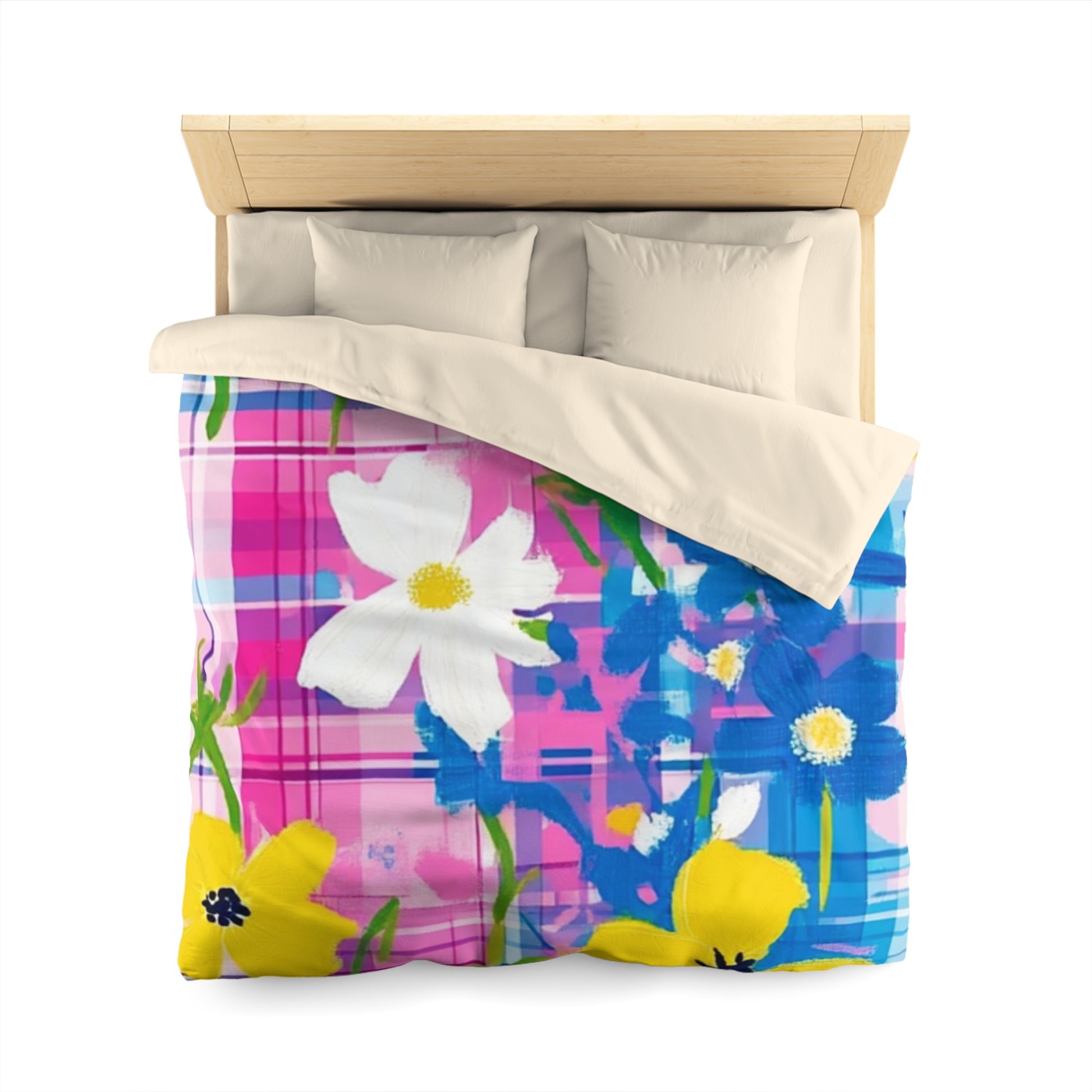 Plaid Garden Pink and Purple Microfiber Duvet Cover, Artsulli - Art is Long, Life is Short, Home Decor, , , , , , , 