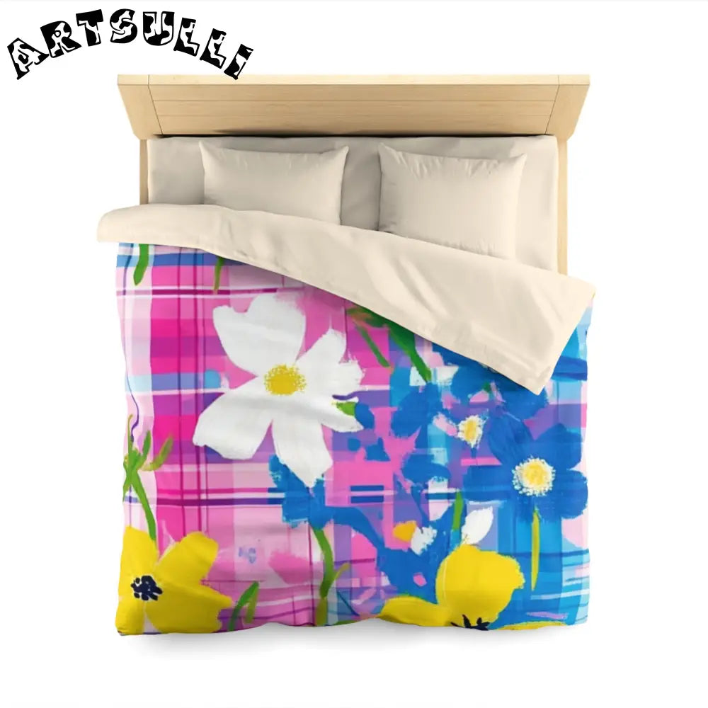 JAKKOUTTHEBXX Plaid Garden Pink and Purple Microfiber Duvet Cover