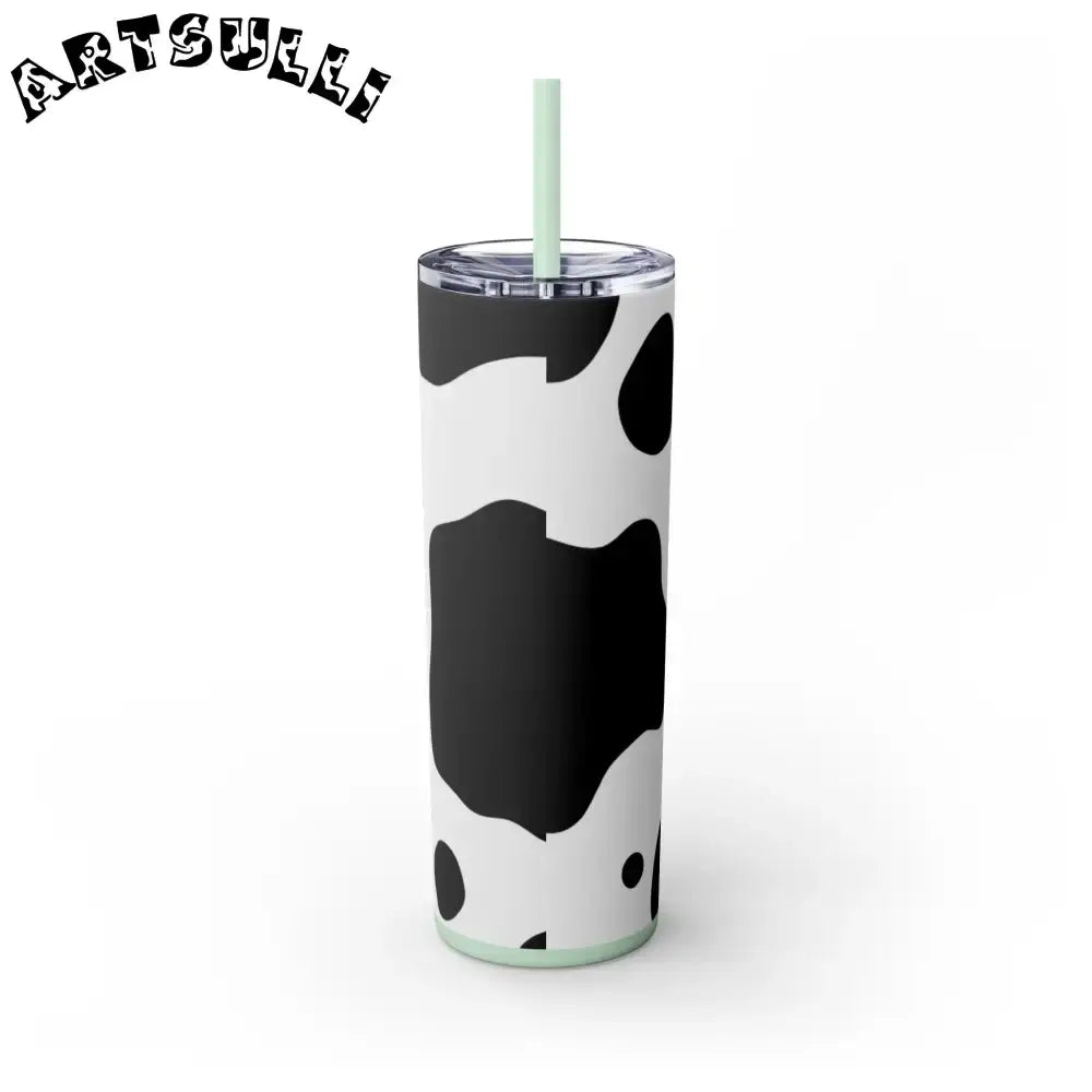 JAKKOUTTHEBXX White cow print skinny tumbler with clear lid
