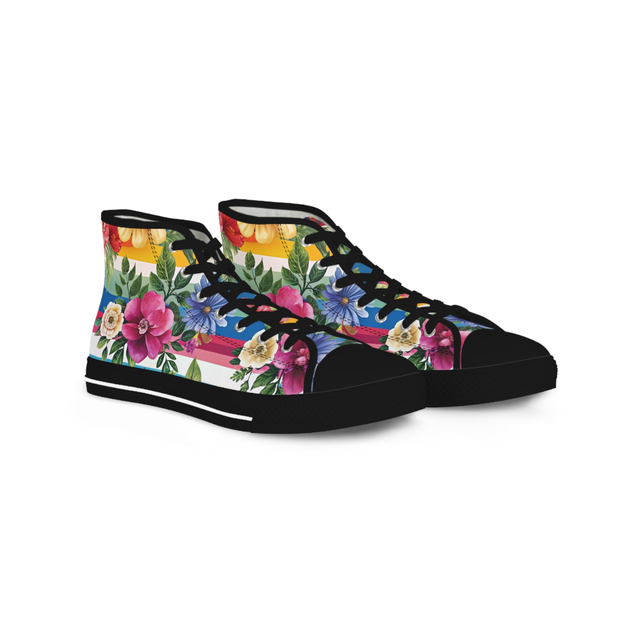Floral Stripe 4K II Men's High Top Sneakers, Artsulli - Art is Long, Life is Short, Shoes, Size, US 5, Color, Black sole, , , 44307144555933920396