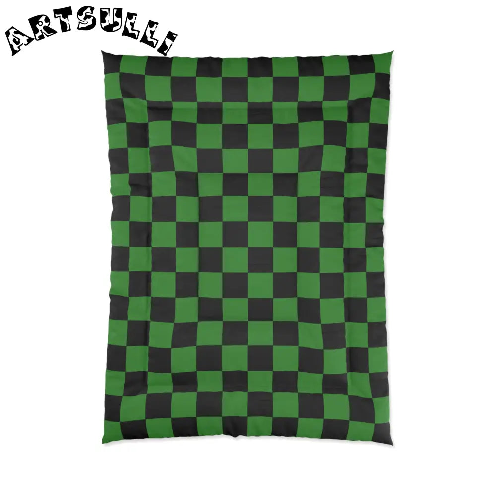JAKKOUTTHEBXX Checkerboard Green and Black Comforter JAKKOUTTHEBXX