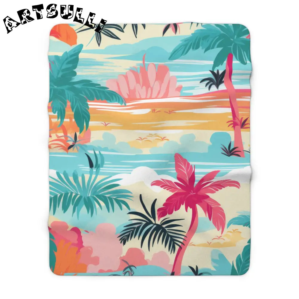 JAKKOUTTHEBXX Tropical Palm Beach Paradise Multi-Color Sherpa Fleece