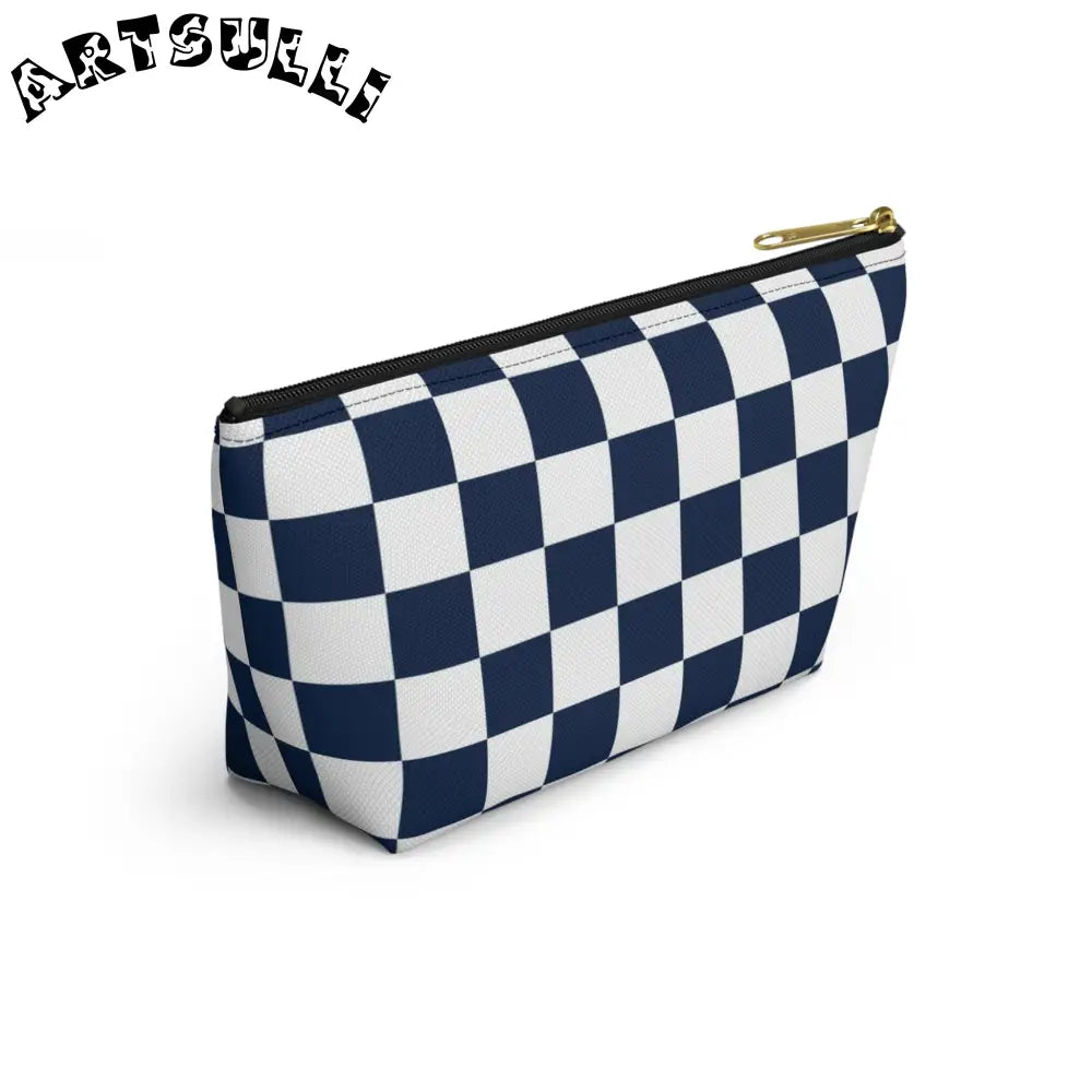 JAKKOUTTHEBXX Checkerboard White and Navy Blue Accessory Pouch w