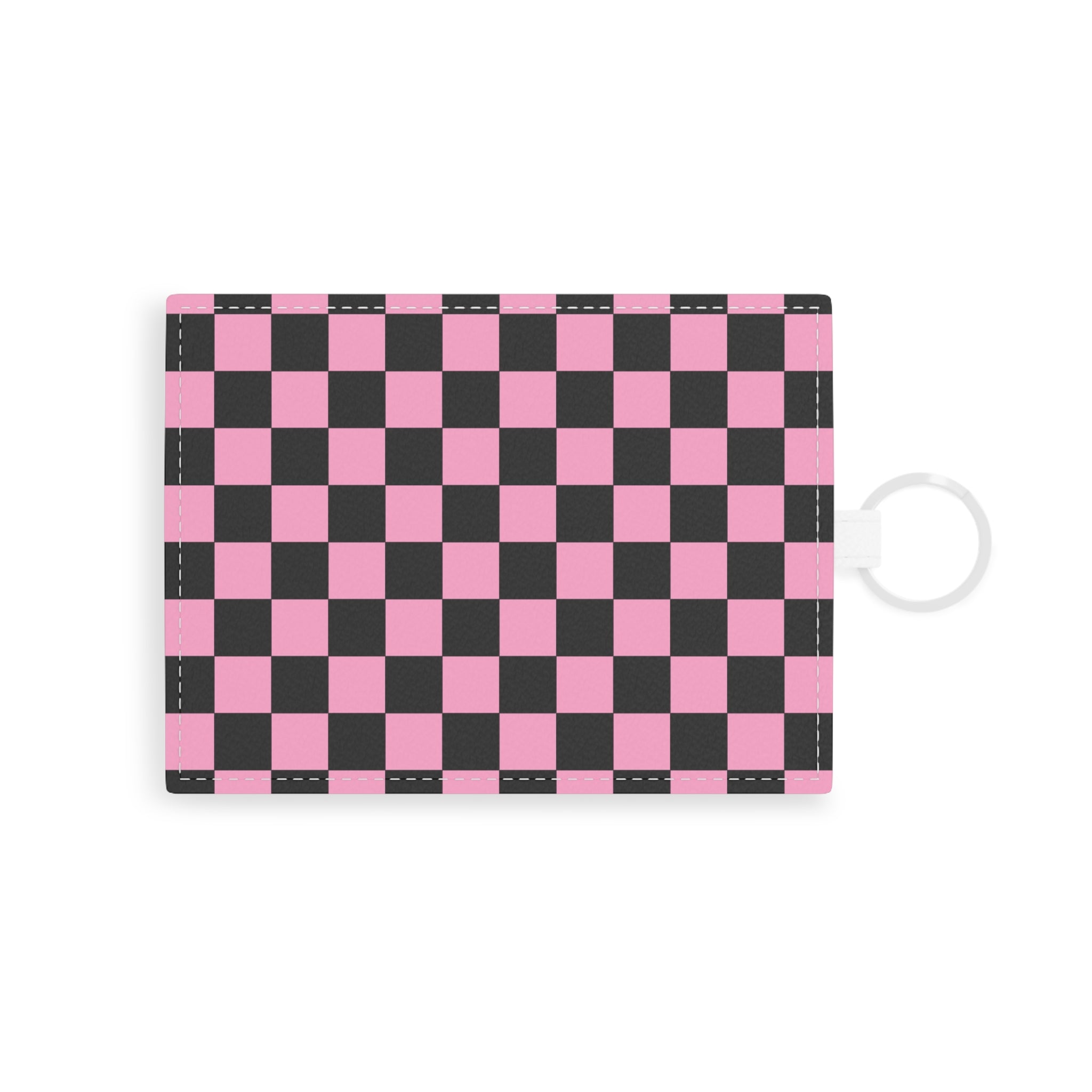 Checkerboard Black and Pink Saffiano Leather Card Holder, Artsulli - Art is Long, Life is Short, Accessories, Size, One size, Color, White, , , 22475276793703526932