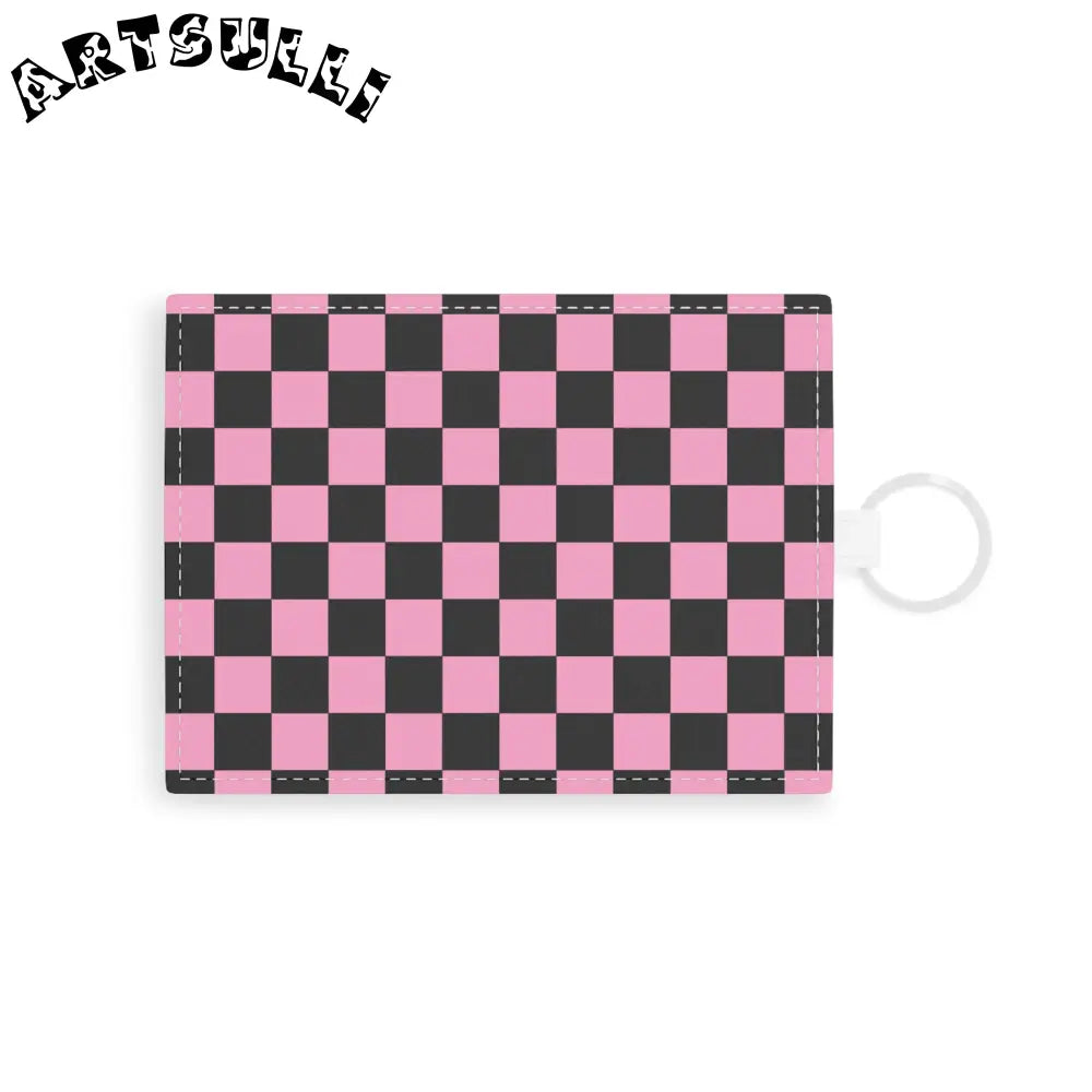 JAKKOUTTHEBXX Checkerboard Black and Pink Saffiano Leather Card