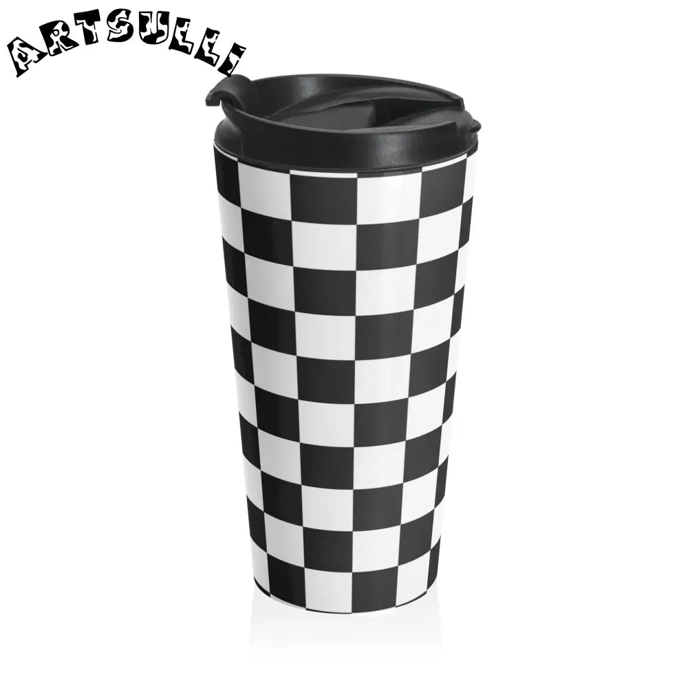 JAKKOUTTHEBXX Checkerboard White and Black Stainless Steel Travel