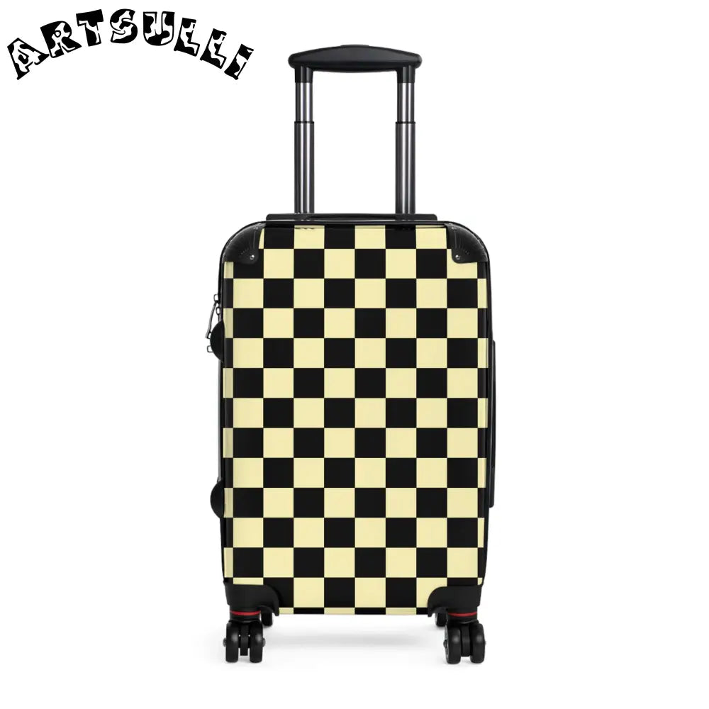 JAKKOUTTHEBXX Checkerboard Black and Yellow Suitcase JAKKOUTTHEBXX