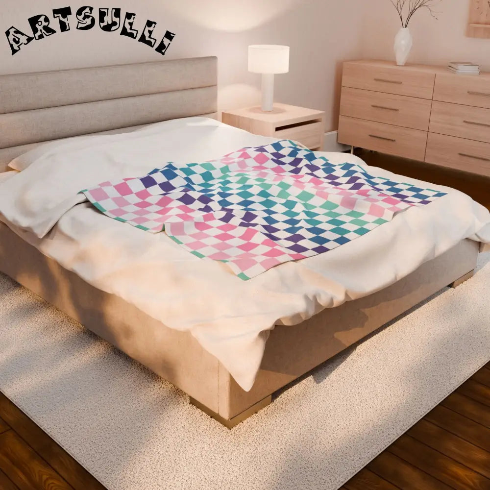 JAKKOUTTHEBXX Vaporwave Rainbow Checkerboard Multi-Color Velveteen