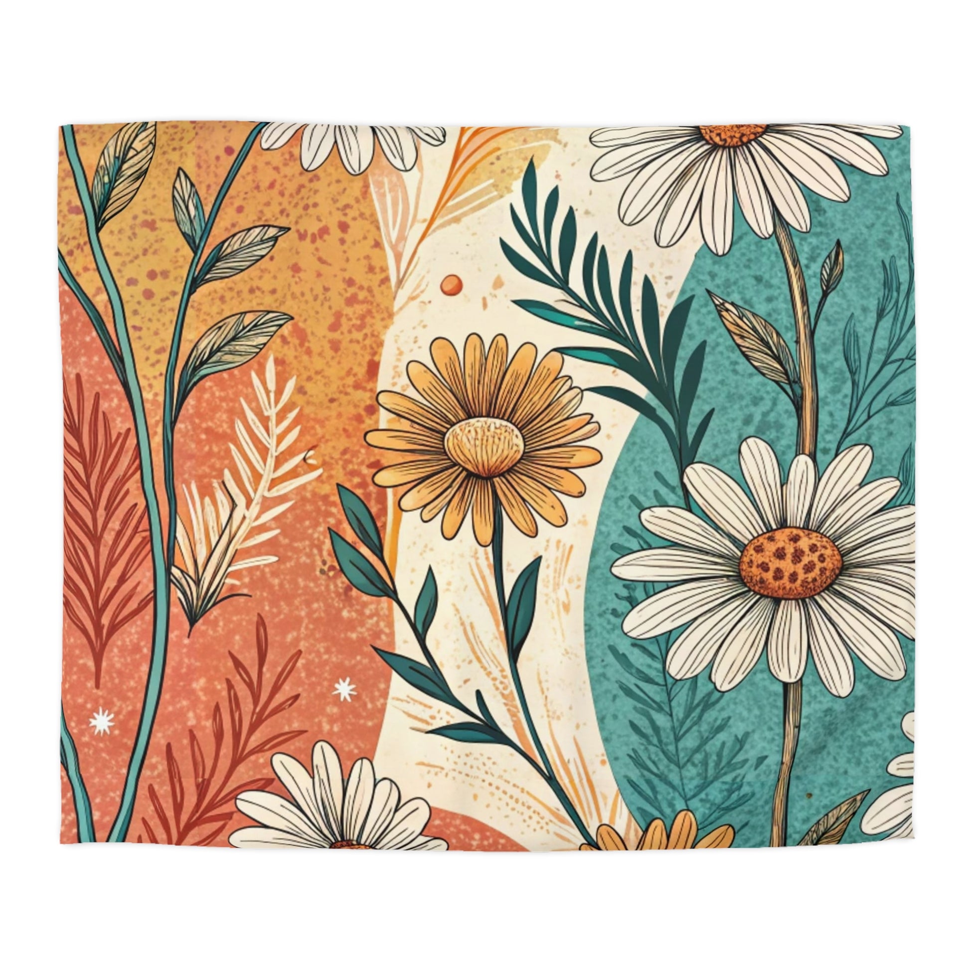 Retro Daisy Dream Microfiber Duvet Cover, Artsulli - Art is Long, Life is Short, Home Decor, Size, King, Color, White, , , 21798411617976732671