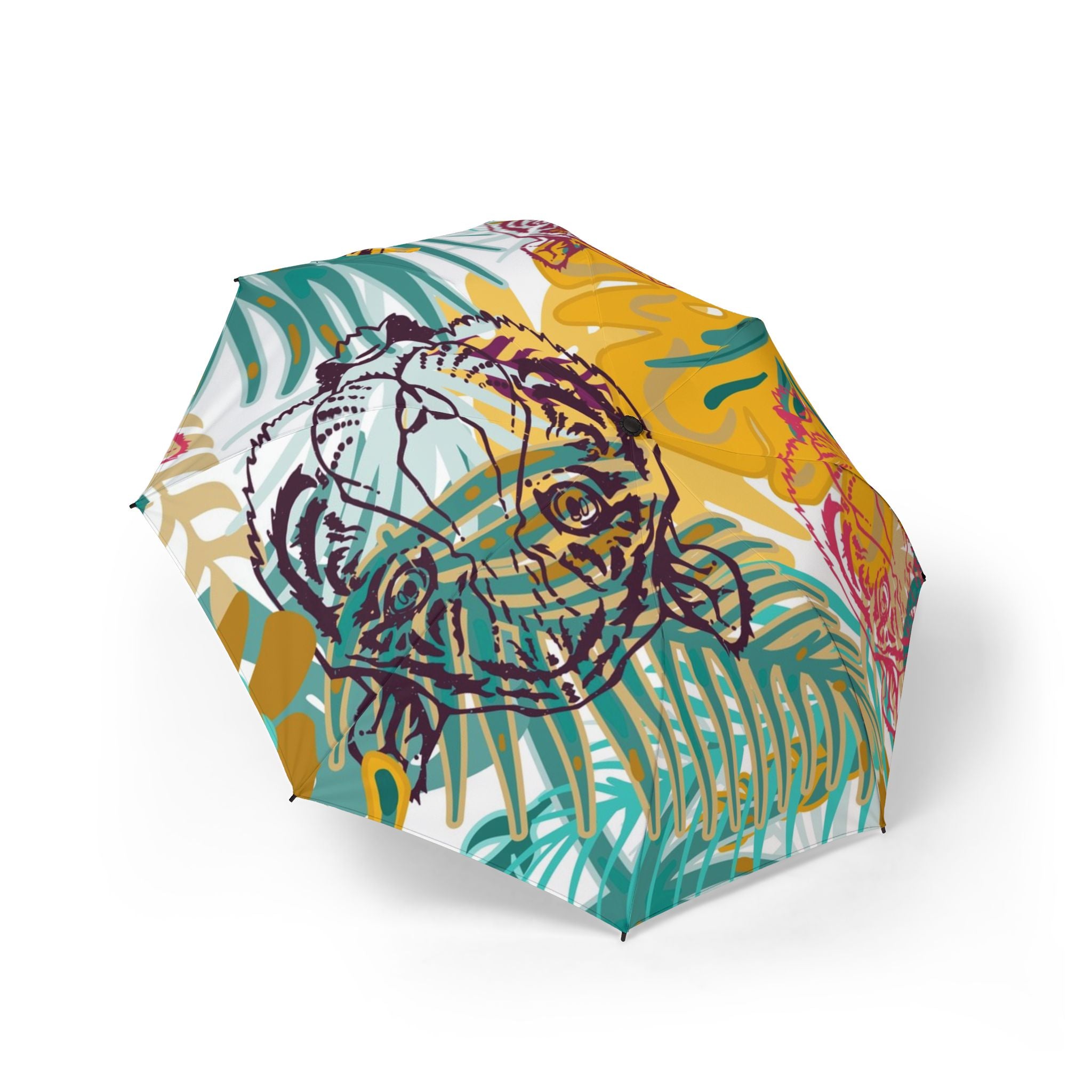 Tropical Jungle Tigers Brown and Green Semi-Automatic Foldable Umbrella, Artsulli - Art is Long, Life is Short, Accessories, Size, One size, , , , , 14495685290502