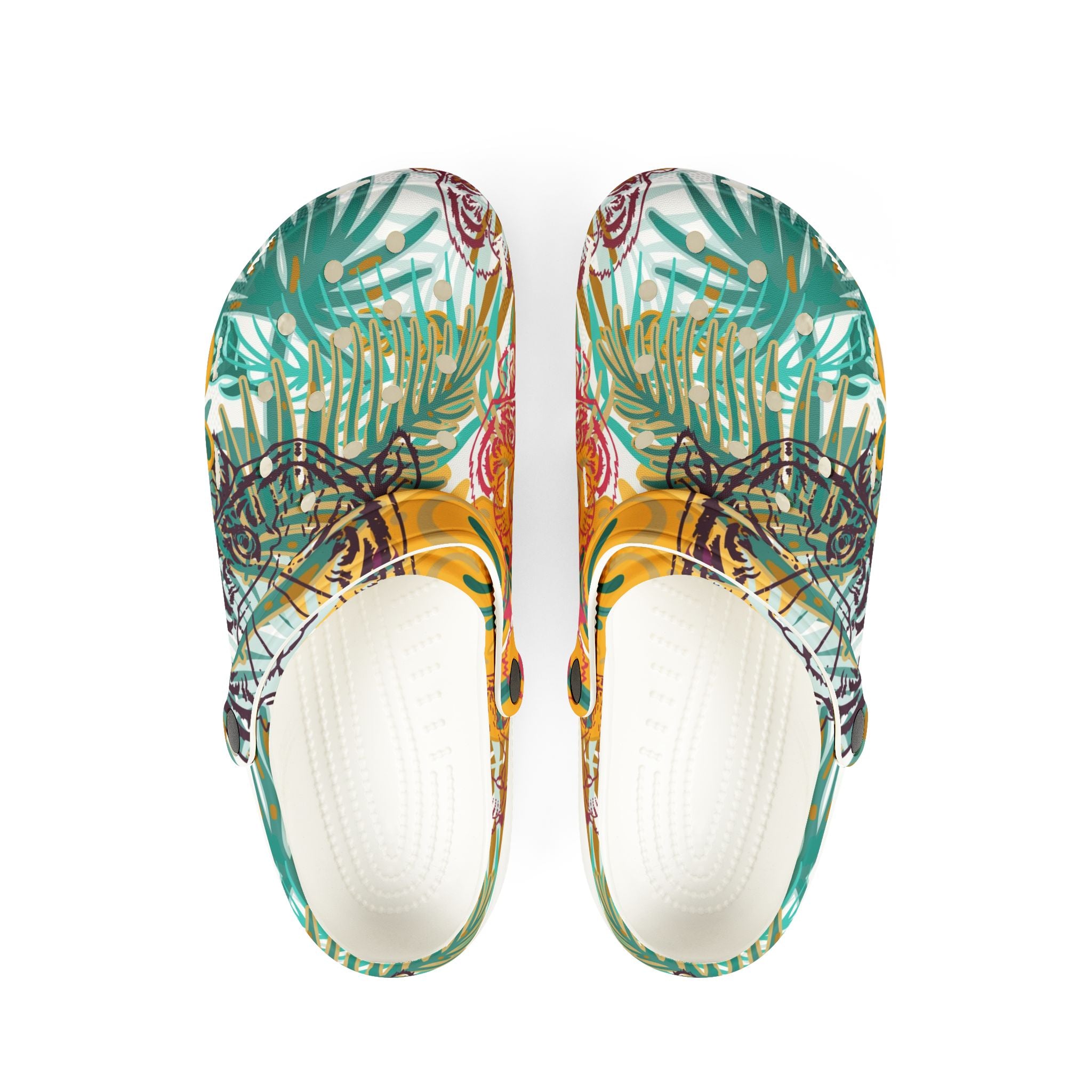 Tropical Jungle Tigers Green and Brown EVA Foam Rubber Shoes (AOP), Artsulli - Art is Long, Life is Short, Shoes, Size, US 6 (Women's), Color, White, , , 14752022396972