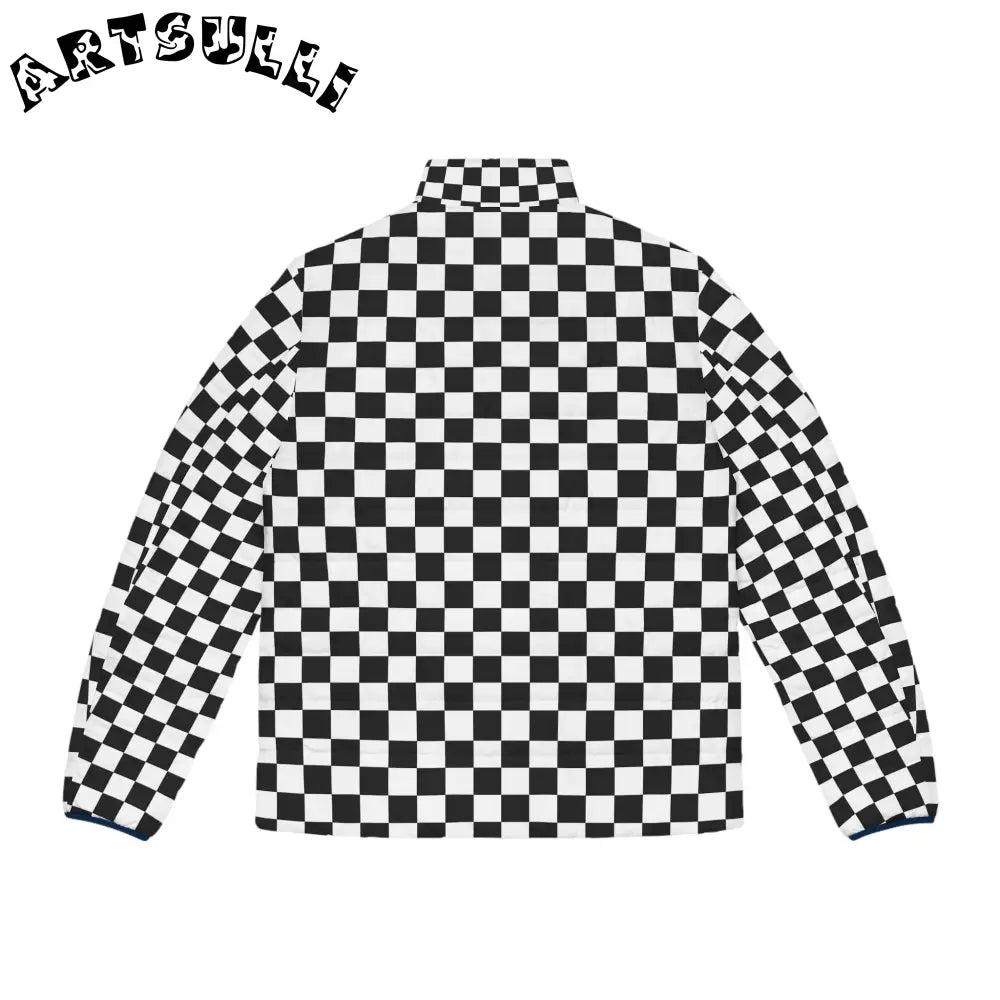 JAKKOUTTHEBXX Checkerboard White and Black Men’s Puffer Jacket (AOP)
