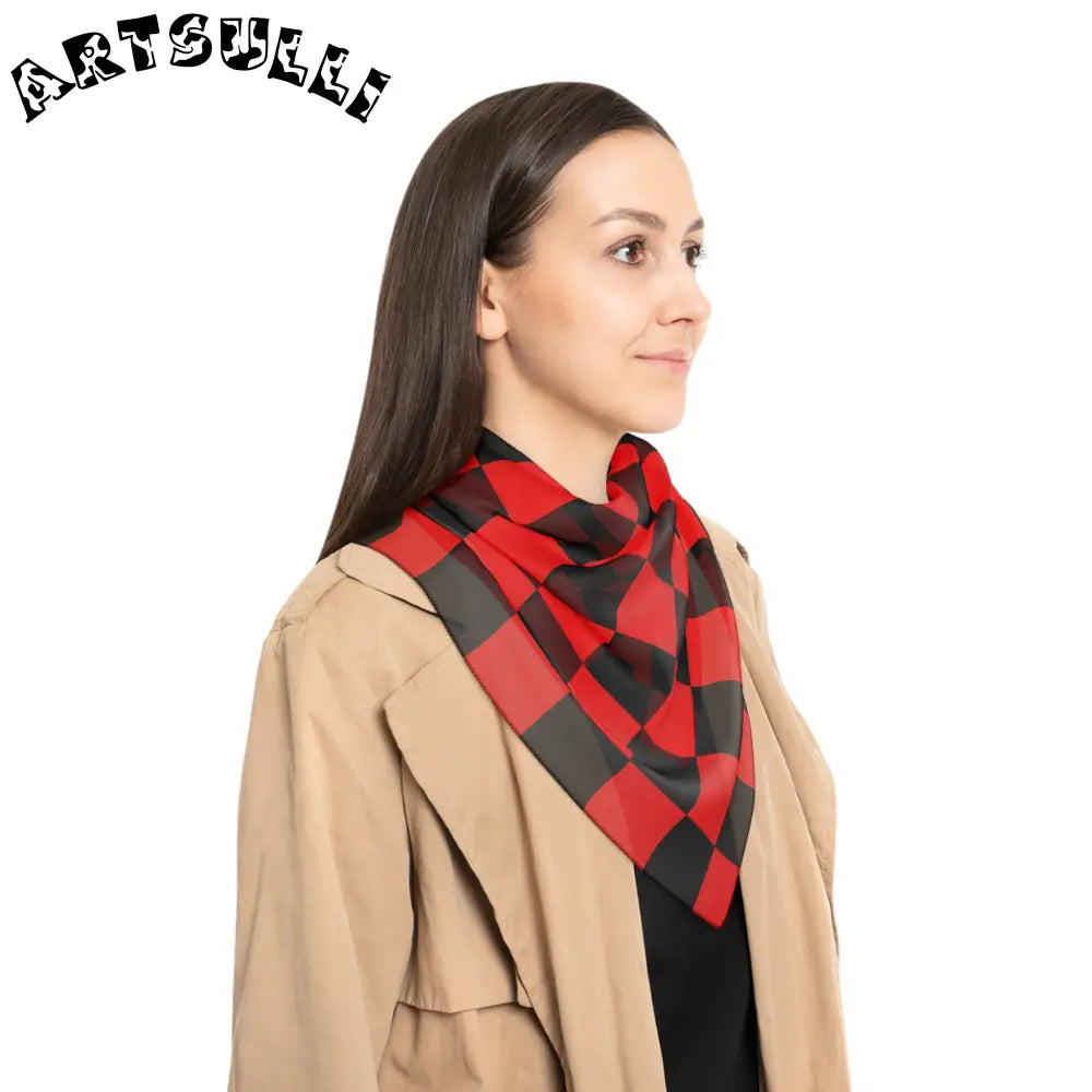 JAKKOUTTHEBXX Checkerboard Red and Black Poly Scarf JAKKOUTTHEBXX