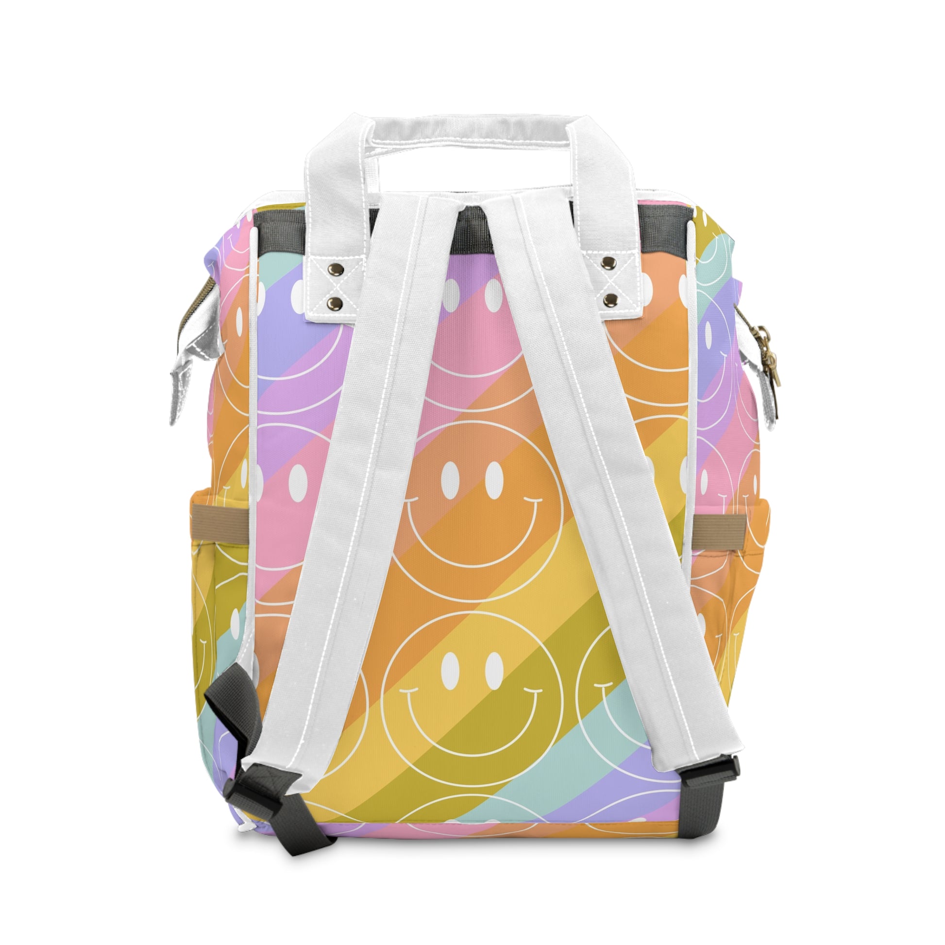 Smiley Face x Rainbow Stripes Multi-Color Multifunctional Diaper Backpack, Artsulli - Art is Long, Life is Short, Bags, , , , , , , 