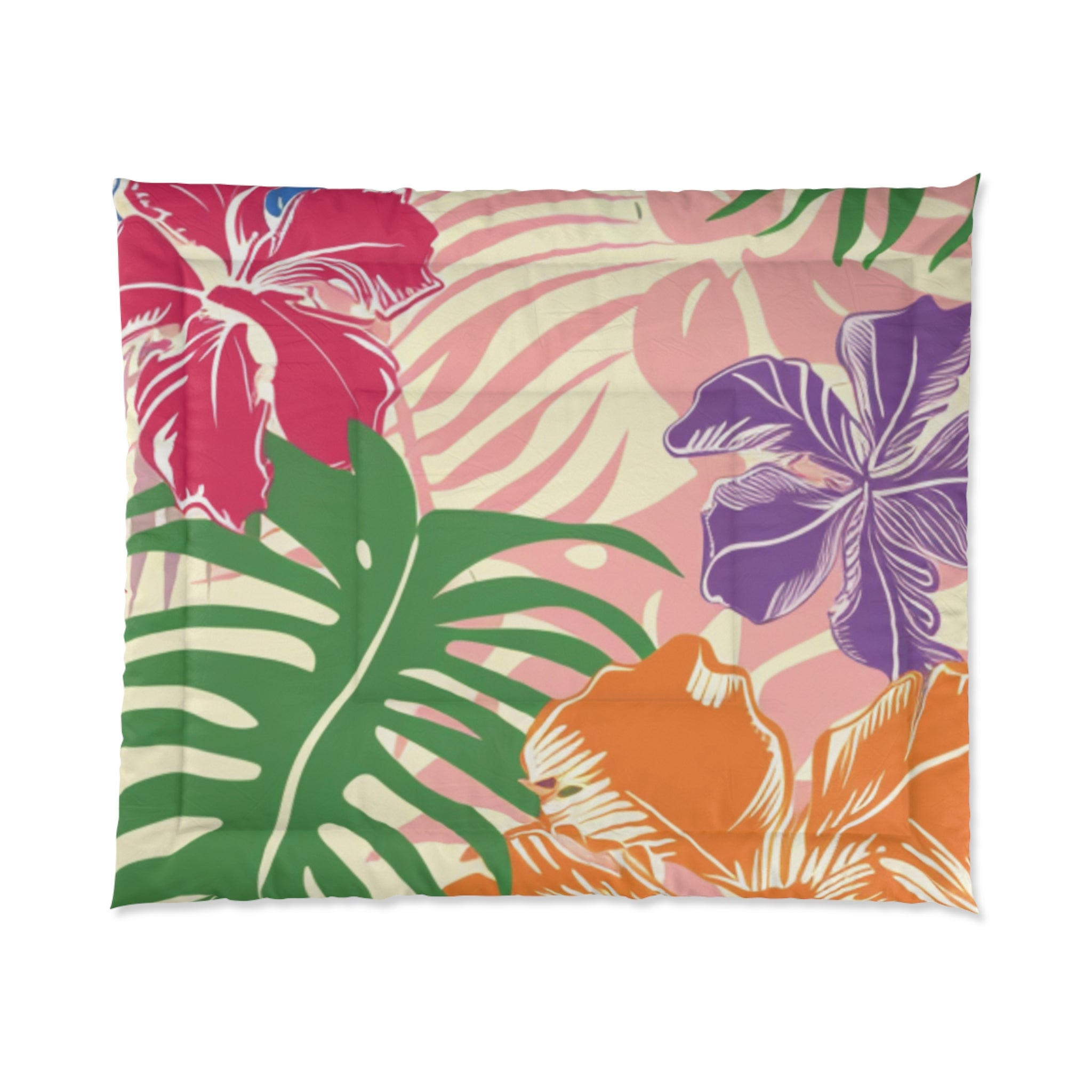 Blooming Tropical Flowers Comforter, Artsulli - Art is Long, Life is Short, Home Decor, Size, 104" × 88", , , , , 22824897966111694069