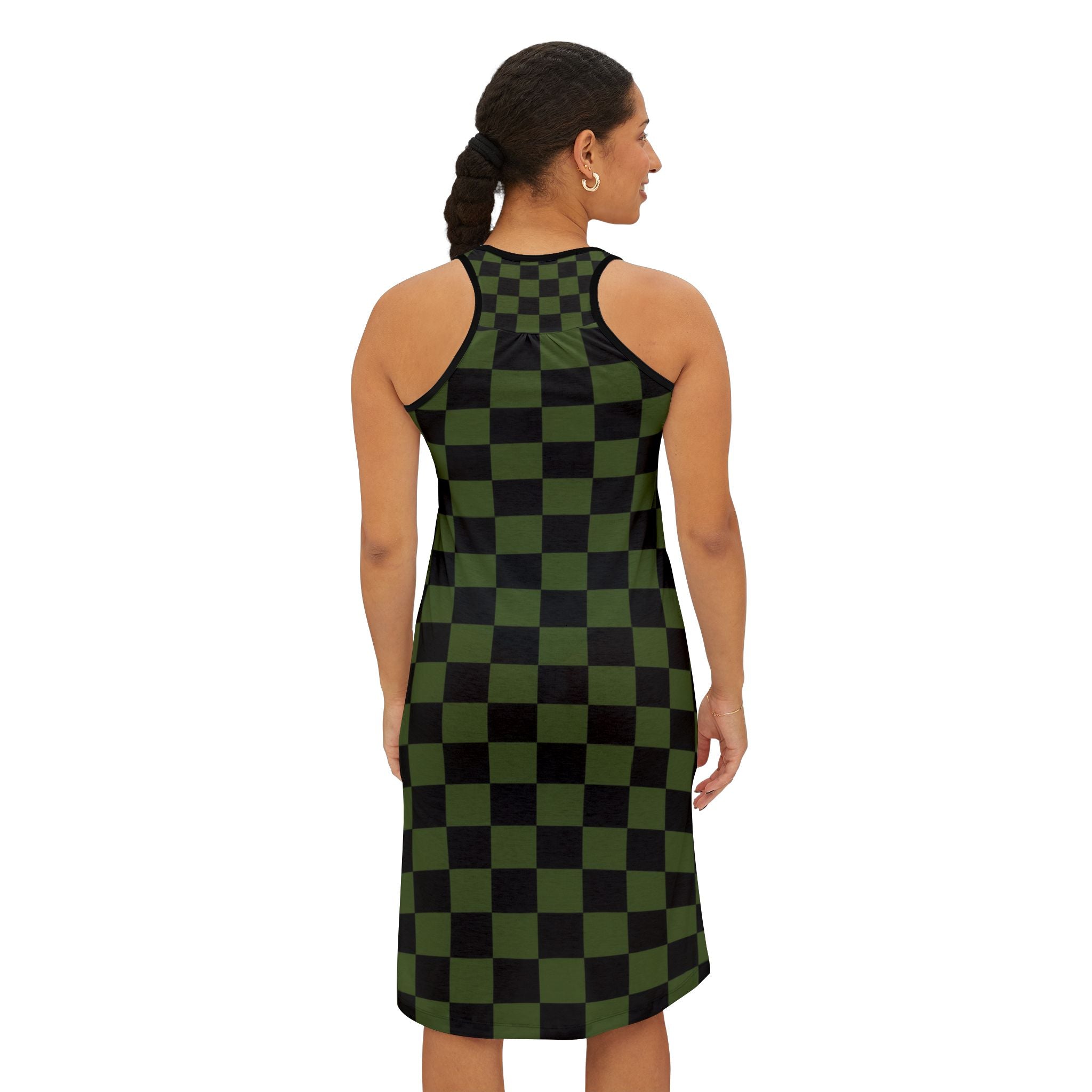 Checkerboard Olive Green and Black Women's Racerback Dress (AOP), Artsulli - Art is Long, Life is Short, Tank Top, , , , , , , 