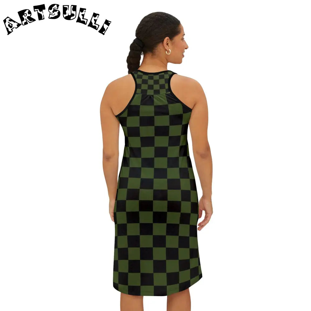 JAKKOUTTHEBXX Checkerboard Olive Green and Black Women’s Racerback