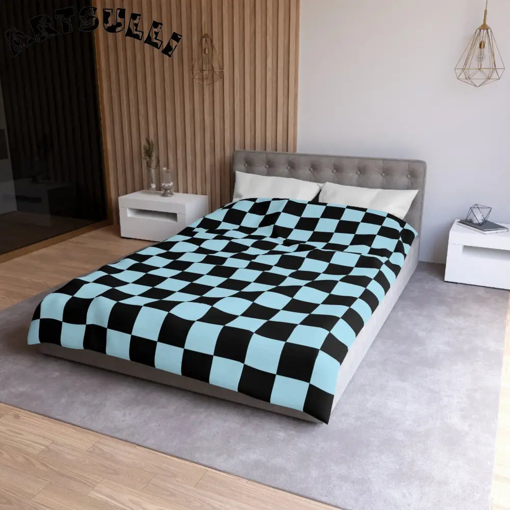 JAKKOUTTHEBXX Checkerboard Black and Blue Microfiber Duvet Cover