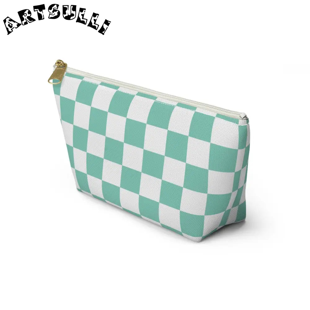 JAKKOUTTHEBXX Checkerboard Light Green Accessory Pouch w T-bottom