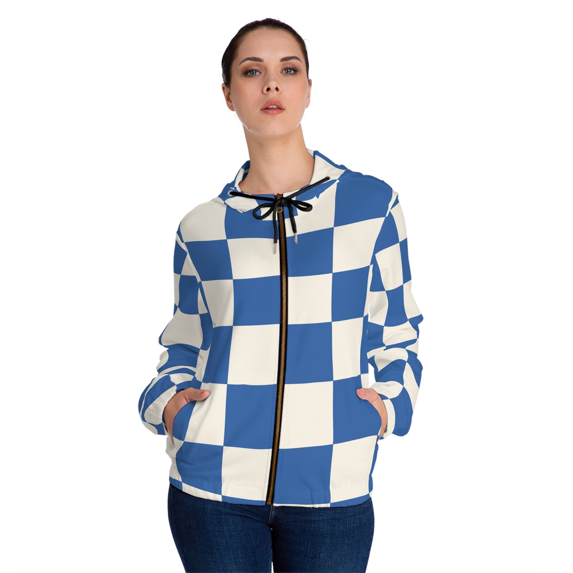 Checkerboard Blue Women’s Full-Zip Hoodie (AOP), Artsulli - Art is Long, Life is Short, All Over Prints, , , , , , , 