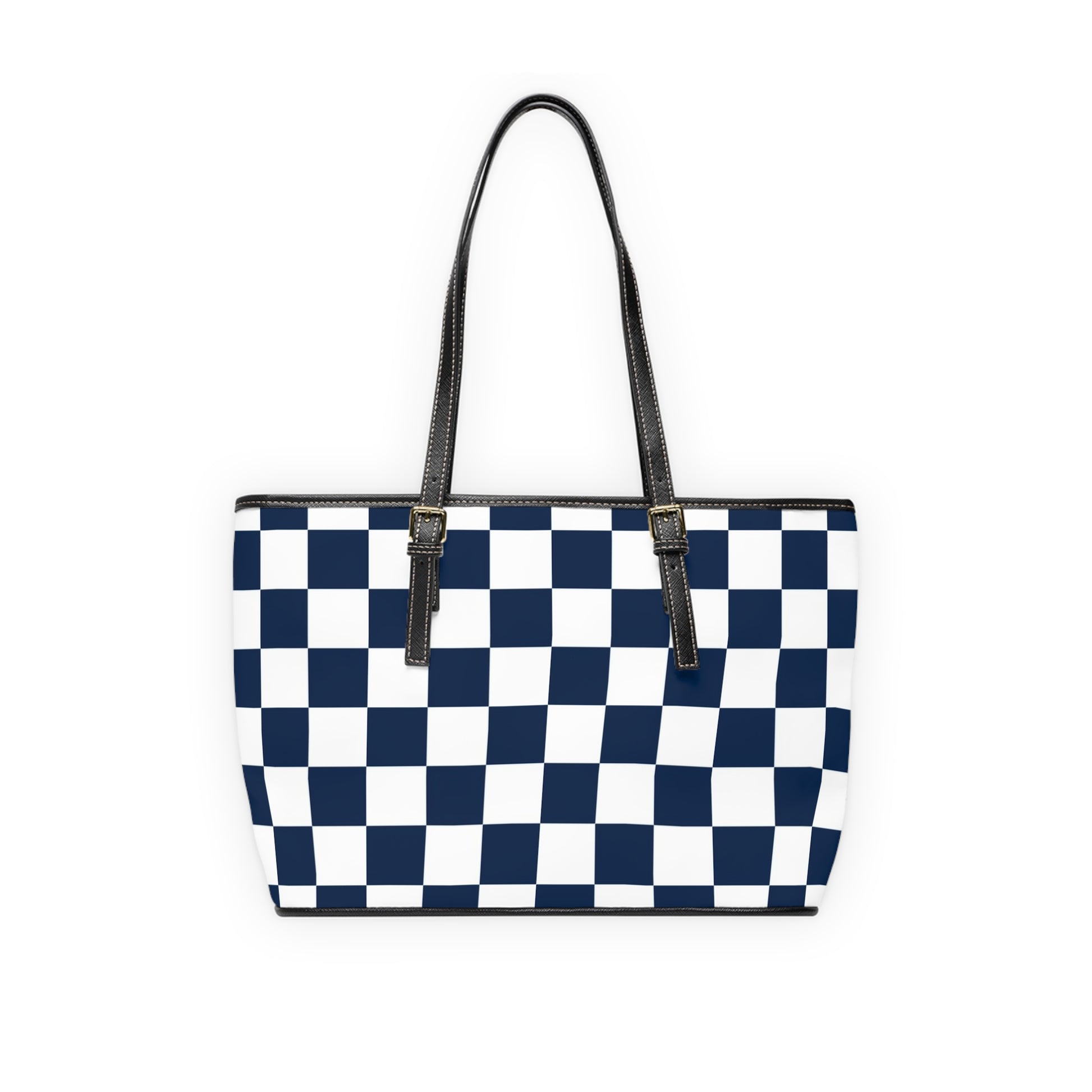 Checkerboard White and Navy Blue PU Leather Shoulder Bag, Artsulli - Art is Long, Life is Short, Bags, , , , , , , 
