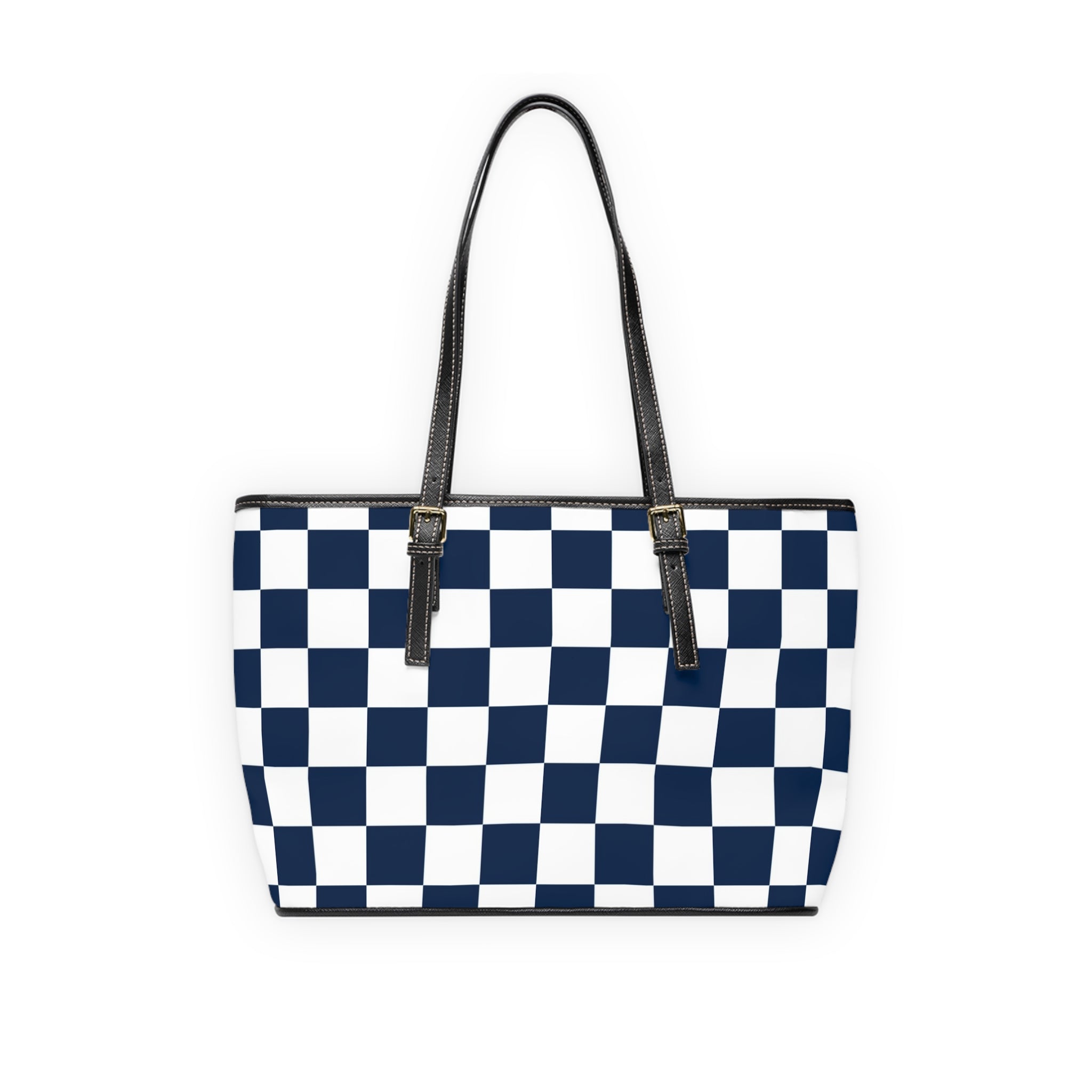Checkerboard White and Navy Blue PU Leather Shoulder Bag, Artsulli - Art is Long, Life is Short, Bags, , , , , , , 