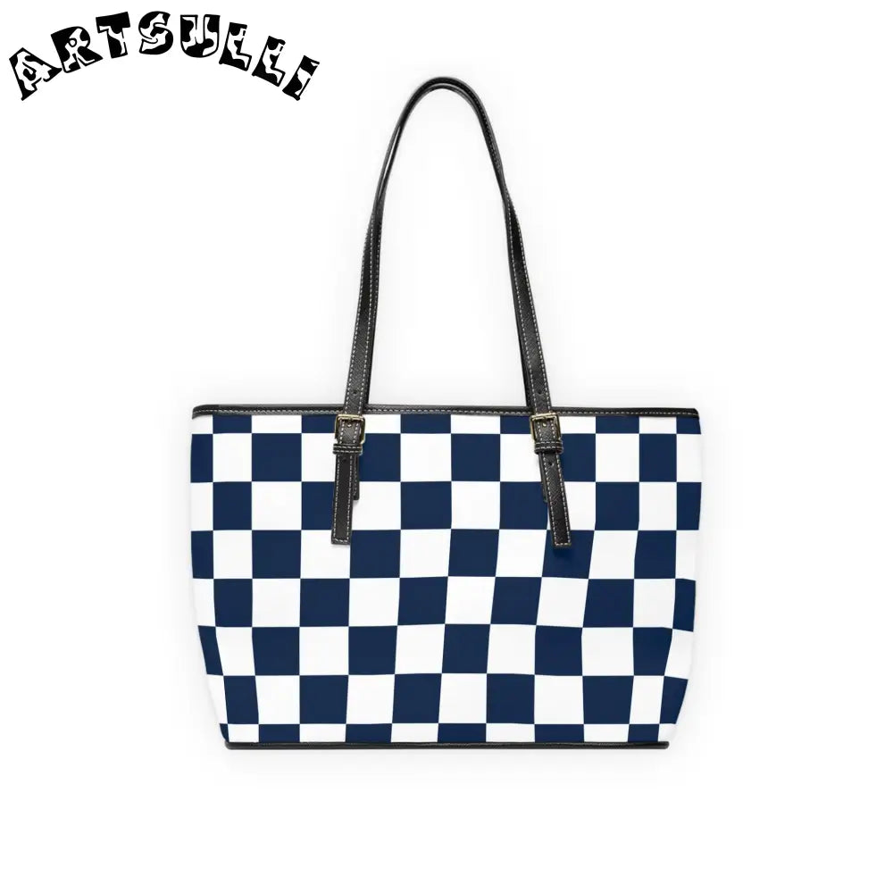 JAKKOUTTHEBXX Checkerboard White and Navy Blue PU Leather Shoulder
