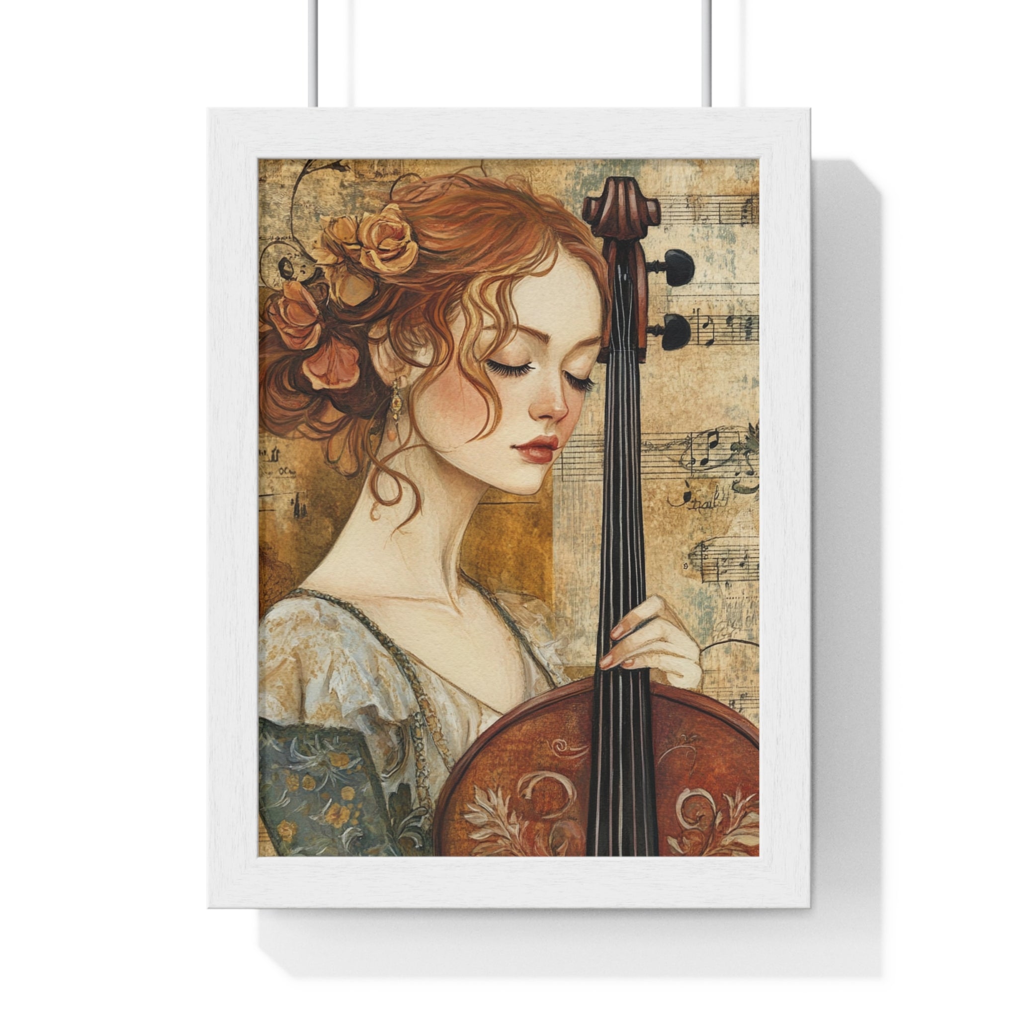 Woman With A Violin Vertical Framed Poster, Artsulli - Art is Long, Life is Short, Poster, Size, 8" x 11", Color, White, , , 22228777727253231968