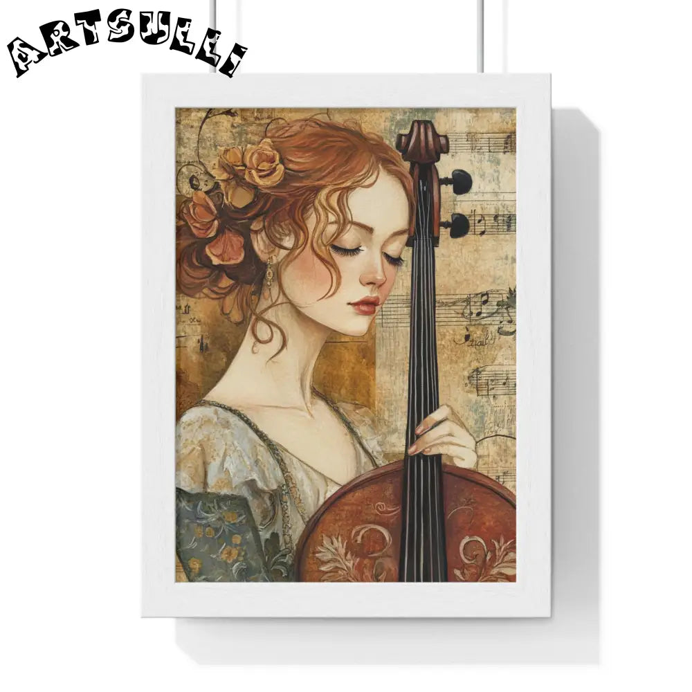 Woman With A Violin Vertical Framed Poster, Artsulli - Art is Long, Life is Short, Poster, Size, 8" x 11", Color, White, , , 22228777727253231968