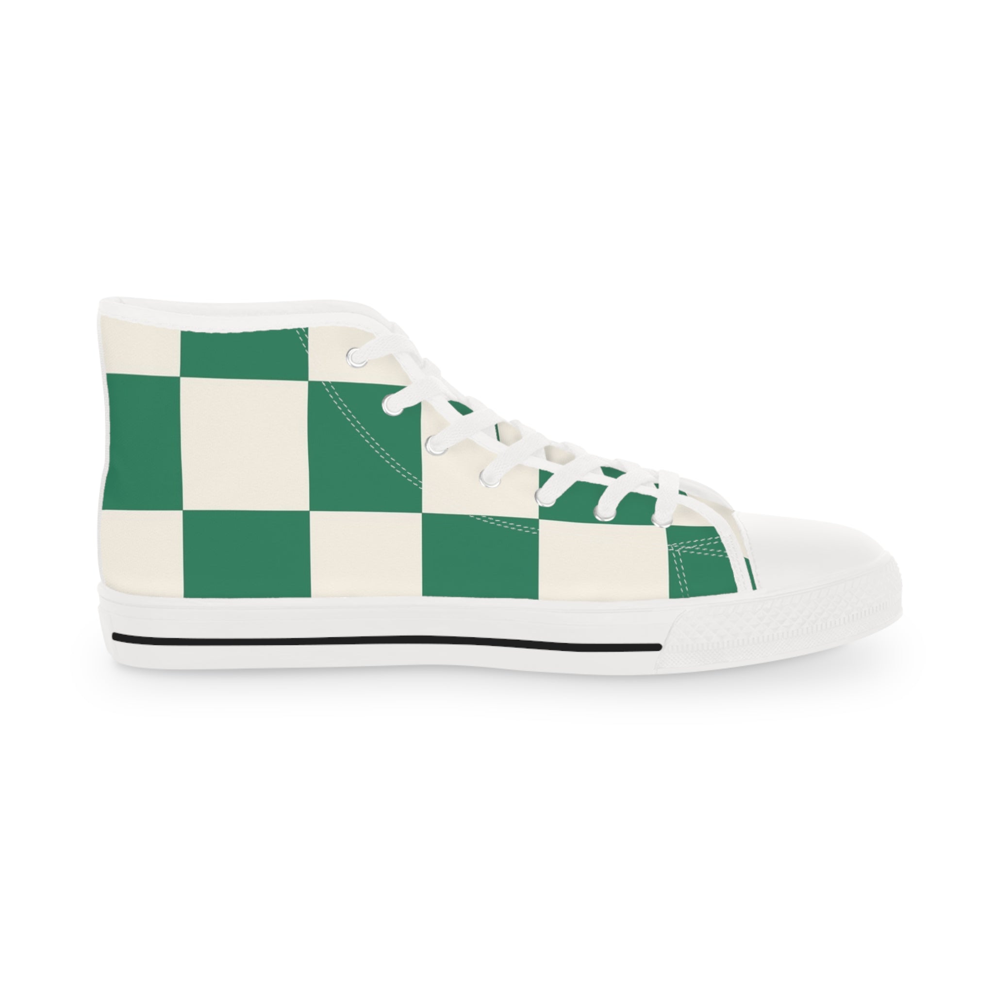 Checkerboard Dark Green Men's High Top Sneakers, Artsulli - Art is Long, Life is Short, Shoes, , , , , , , 