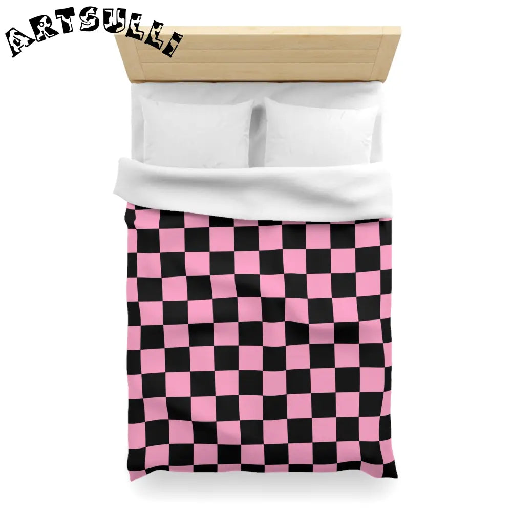 JAKKOUTTHEBXX Checkerboard Black and Pink Microfiber Duvet Cover