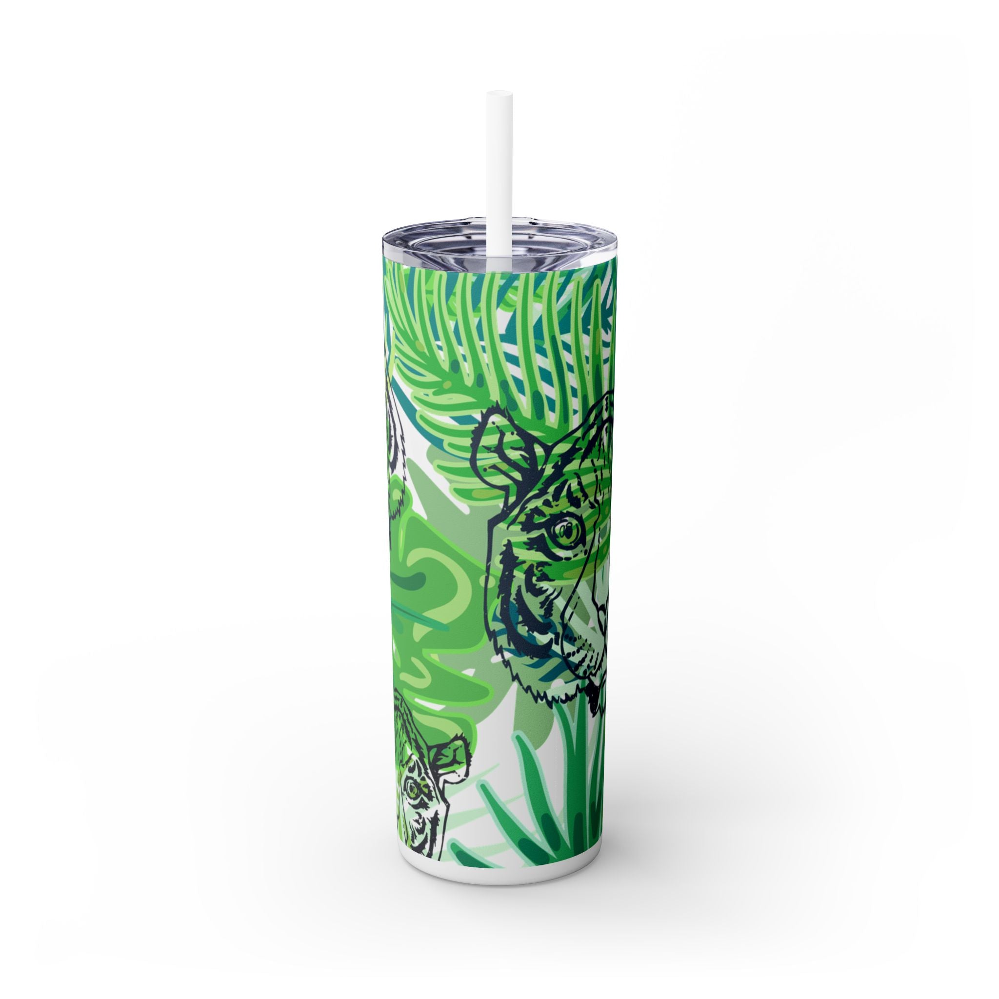 Tropical Jungle Tigers Green Skinny Tumbler with Straw, 20oz, Artsulli - Art is Long, Life is Short, Mug, Finish, Glossy, Color, White, Size, 20oz, 14849237551399