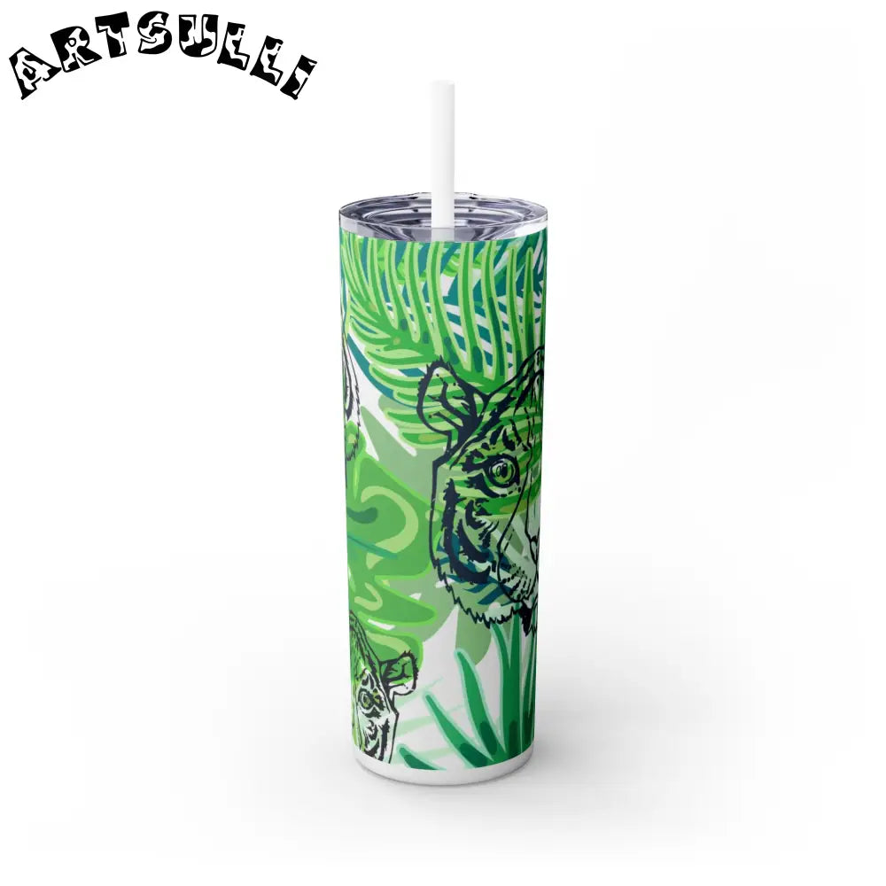 JAKKOUTTHEBXX Tropical Jungle Tigers Green Skinny Tumbler with Straw