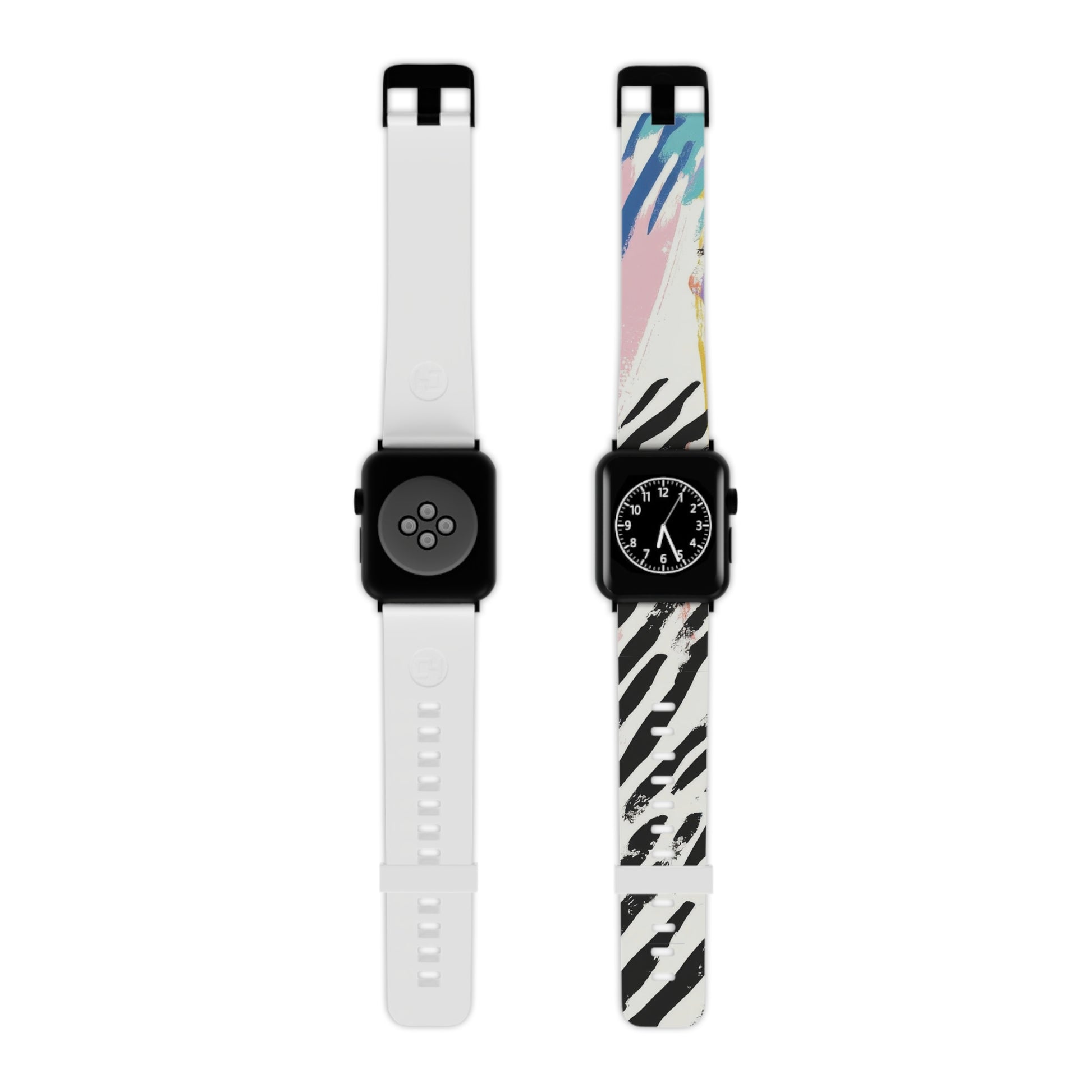Wild Zebra Stripes x Paint Brush Strokes Multi-Color III Watch Band for Apple Watch, Artsulli - Art is Long, Life is Short, Accessories, Size, 7.5'' × 0.75'' / 42 - 44 mm, Color, Black, , , 15843438625123