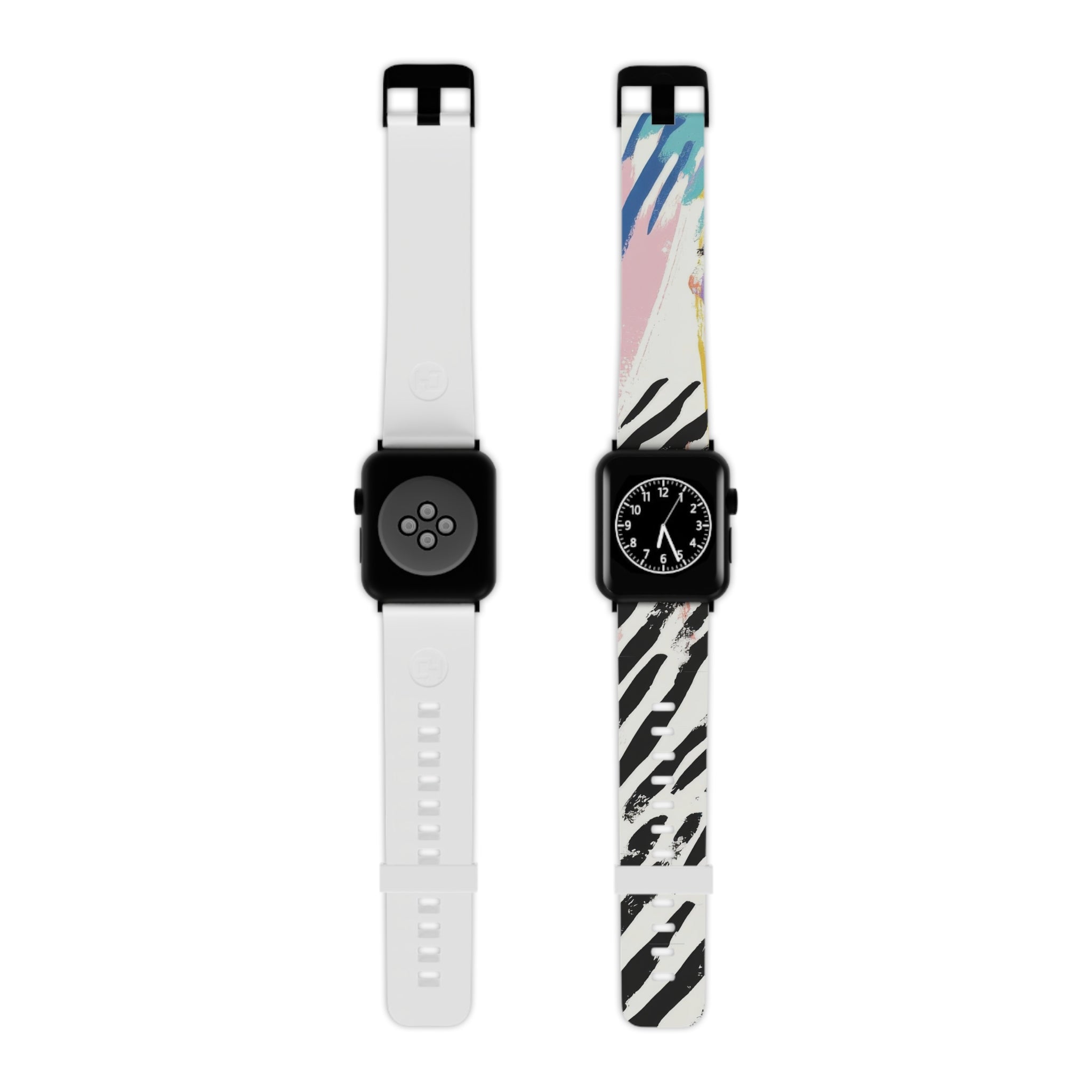 Wild Zebra Stripes x Paint Brush Strokes Multi-Color III Watch Band for Apple Watch, Artsulli - Art is Long, Life is Short, Accessories, Size, 7.5'' × 0.75'' / 42 - 44 mm, Color, Black, , , 15843438625123